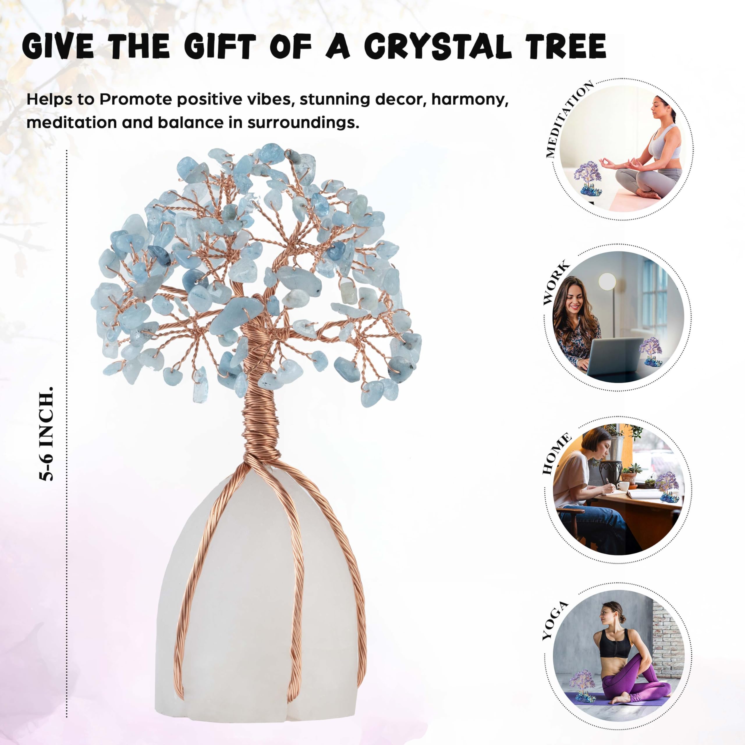Aquamarine Gemstone Tree of Life - Natural Quartz Stone Base, Copper Wire Money Tree, Crystal for Positive Energy - Attract Good