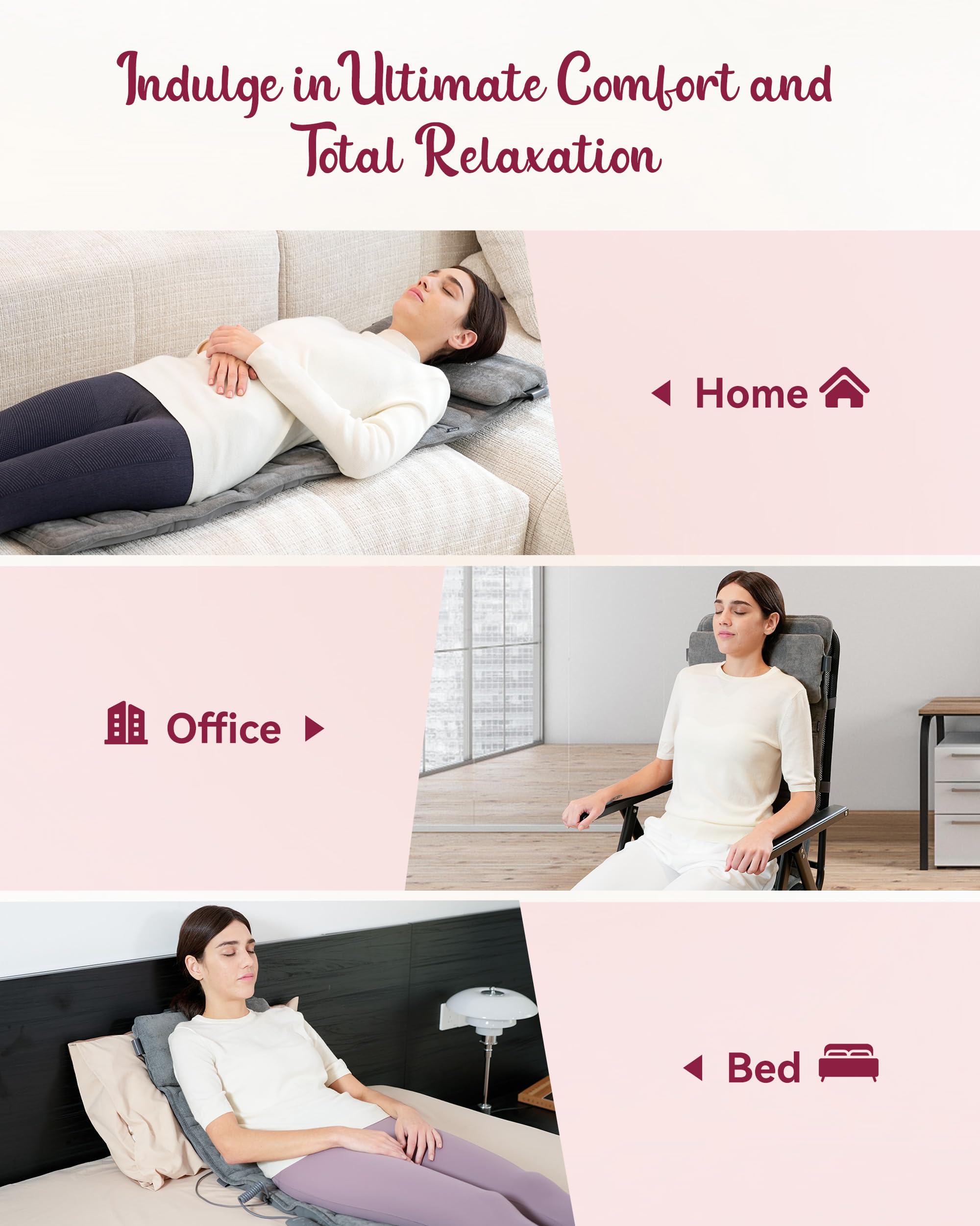 THERAZZAGGE Massage Mat Full Body, Vibration Back Massager, Seat Massage Pad, 8 Vibrating Motors, 2 Heating Pads for Back, Gift