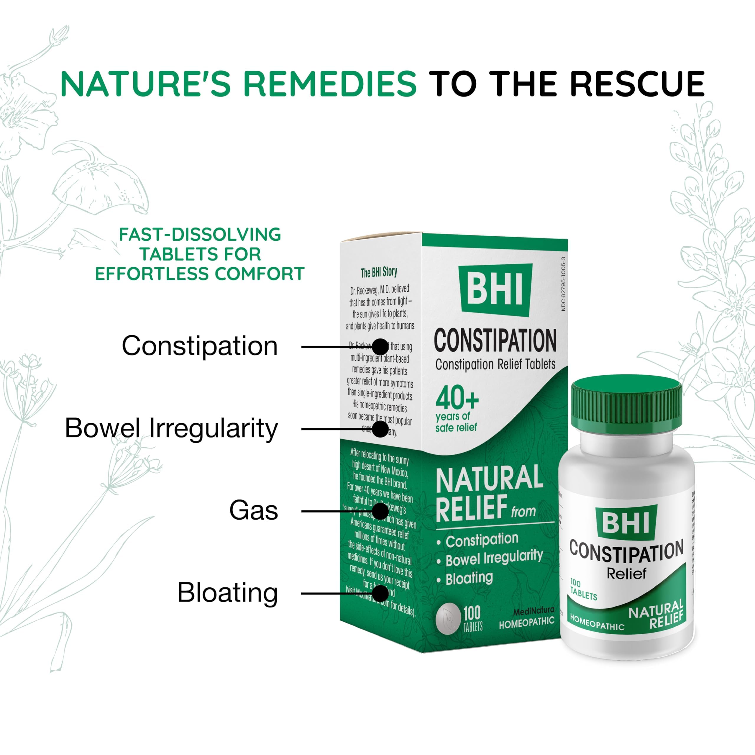 BHI Constipation Relief Natural Safe Targeted Homeopathic Active Ingredients Relieve Bloat Discomfort, Bowel Back-Up & Irregular