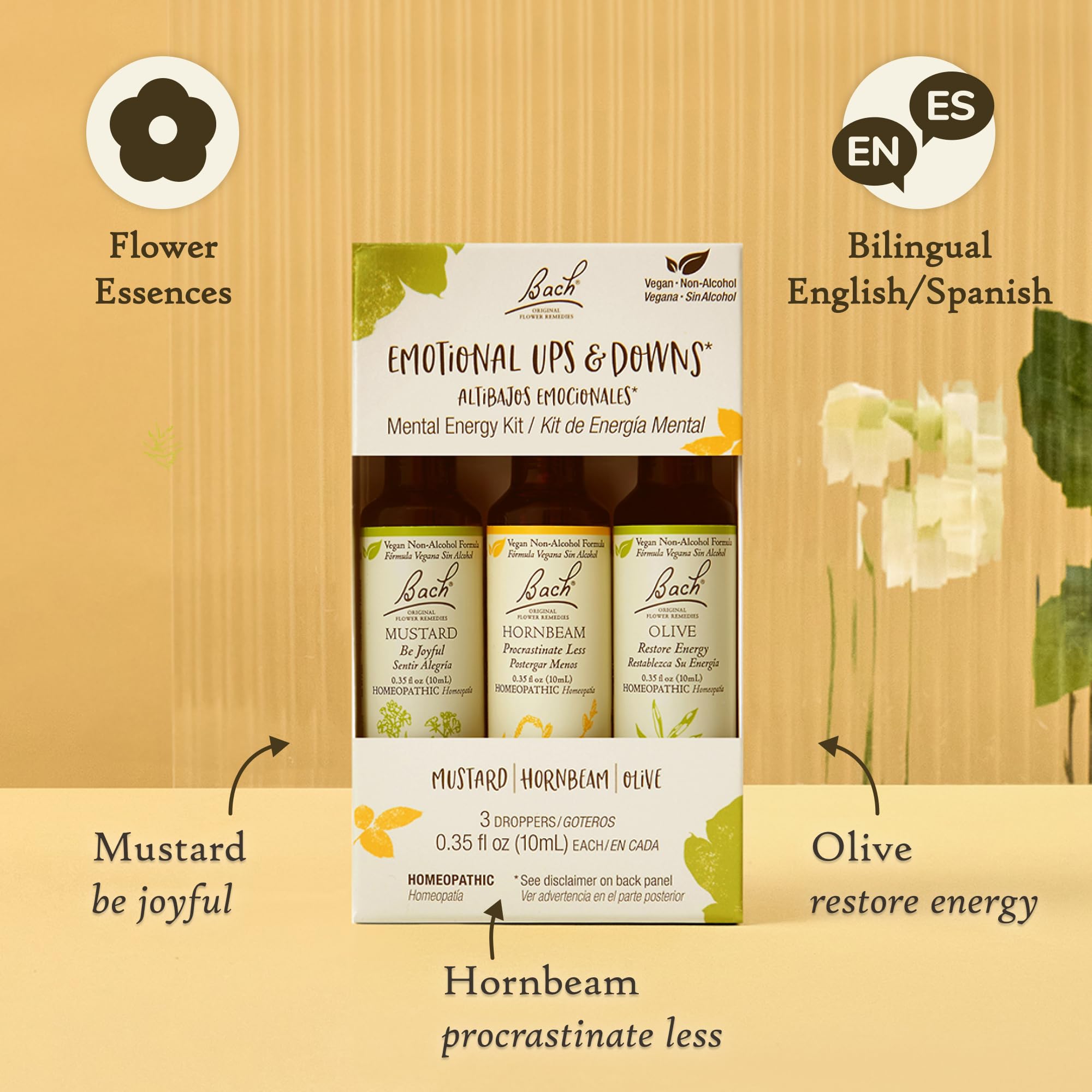 Bach Original Flower Remedies, Emotional Ups & Downs Trio Kit, for Mental Energy (Non-Alcohol Formula), Natural Homeopathic Flow