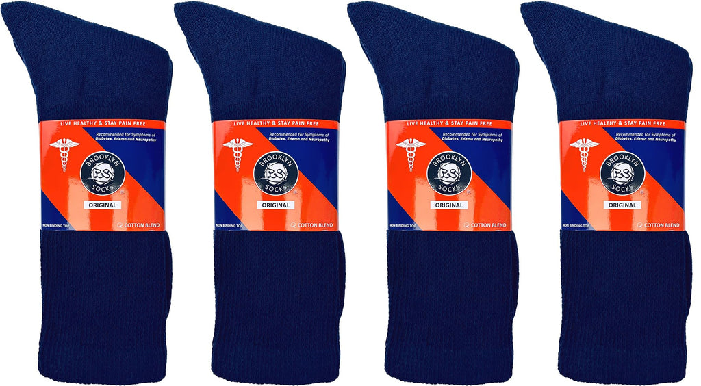 12 Pairs of Cotton Diabetic Neuropathy Crew Socks (9-11, Fits Men's shoe size 7-9.5, Navy)