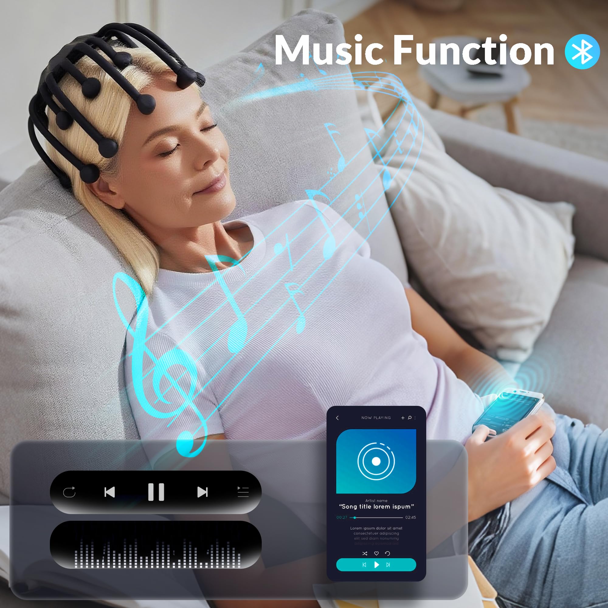 MEDAMOC Electric Scalp Massager, 360 Octopus Head Massager Automatic 5 Modes Scalp Stress Relax Device