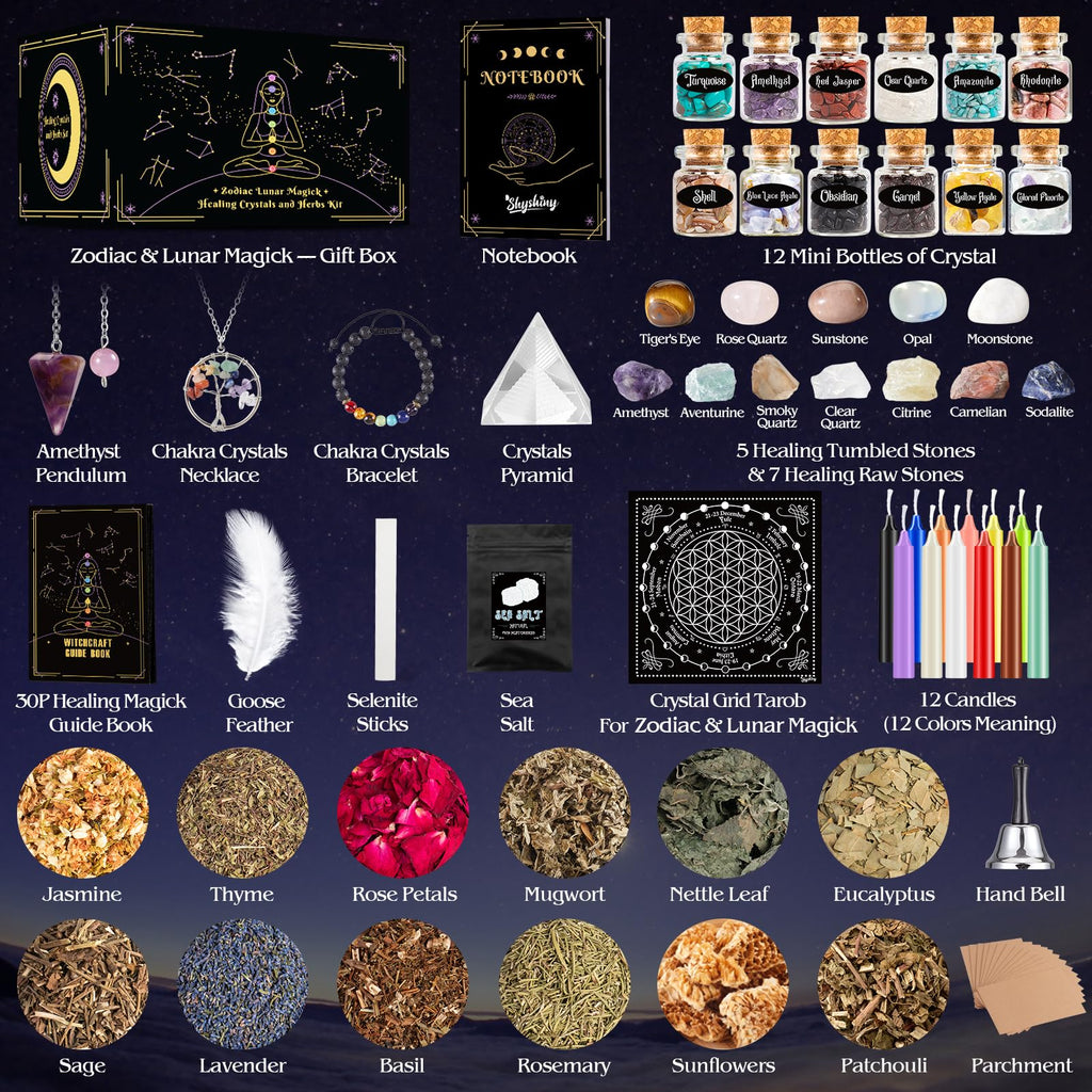 Witchcraft Supplies Kit, 80Pack Witch Starter Kit Wiccan Supplies and Tools Witchy Gifts for Beginners, Spell Candles, Chakra He