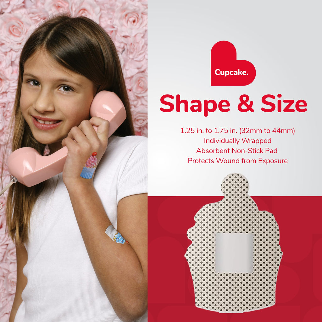 BioSwiss Bandages, Cupcake Shaped Self Adhesive Bandage, Latex Free Sterile Wound Care, Fun First Aid Kit Supplies for Kids, 24
