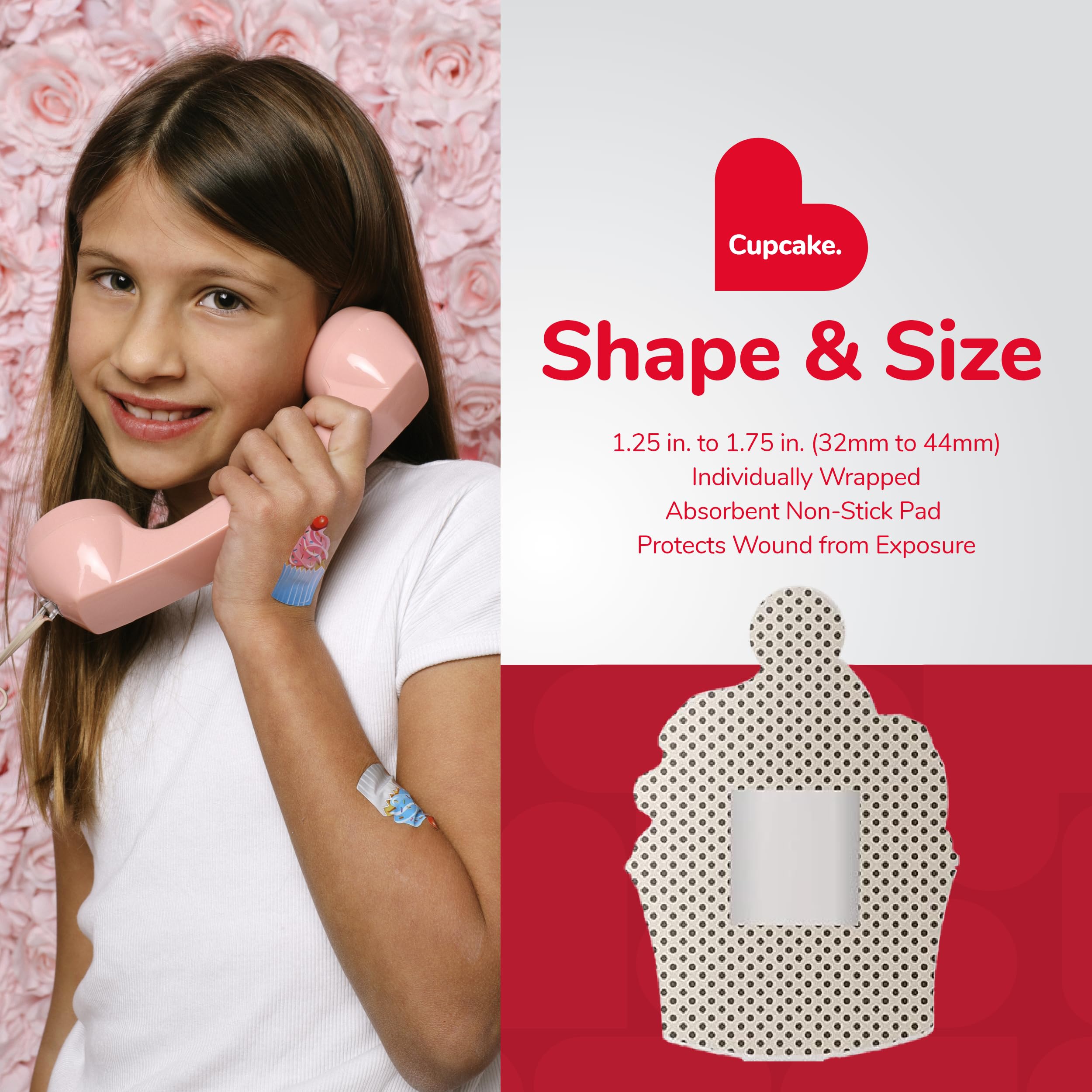 BioSwiss Bandages, Cupcake Shaped Self Adhesive Bandage, Latex Free Sterile Wound Care, Fun First Aid Kit Supplies for Kids, 24