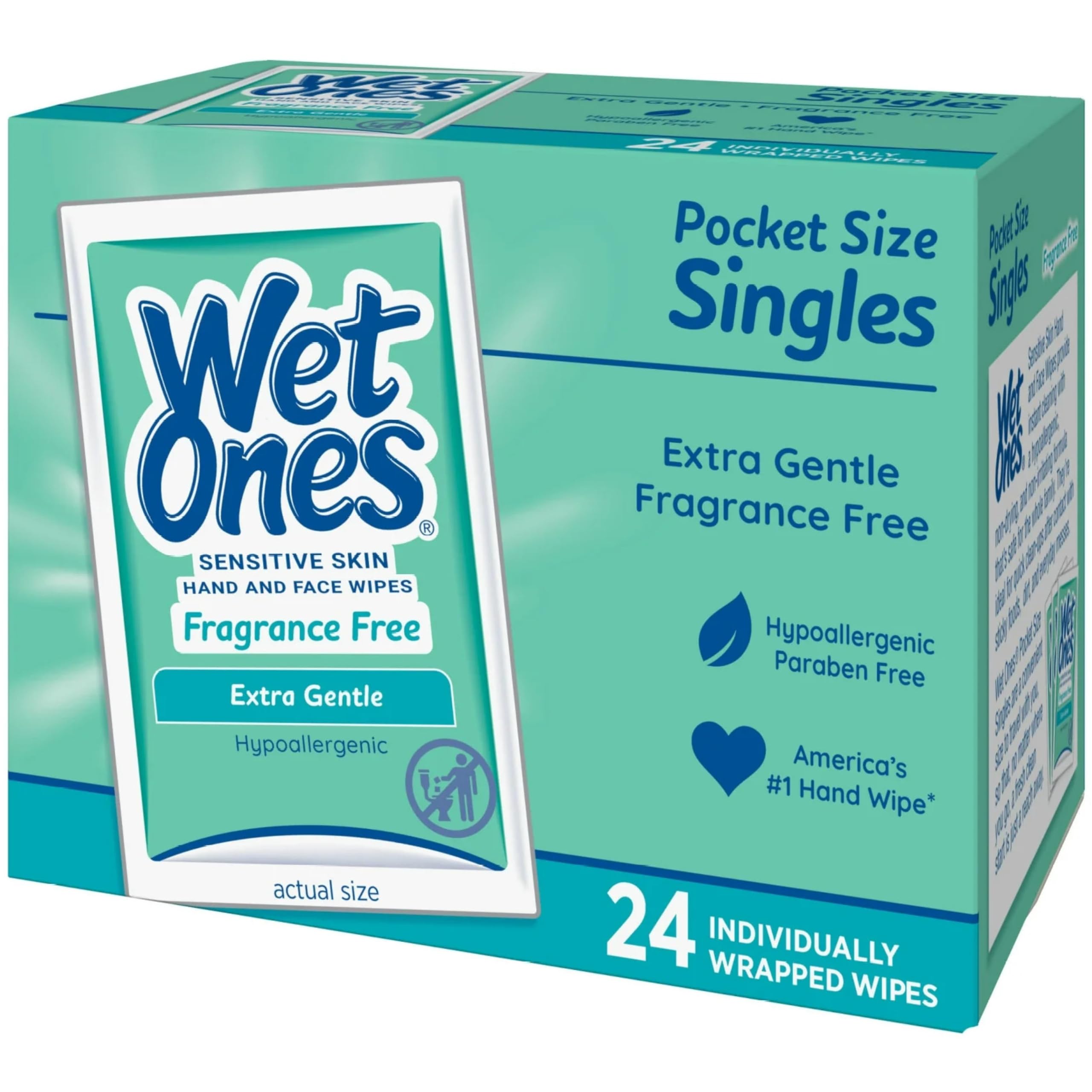 WET ONES Sensitive Skin Hand Wipes, Singles Extra Gentle Fragrance & Alcohol Free 24 ea ( Pack of 3)