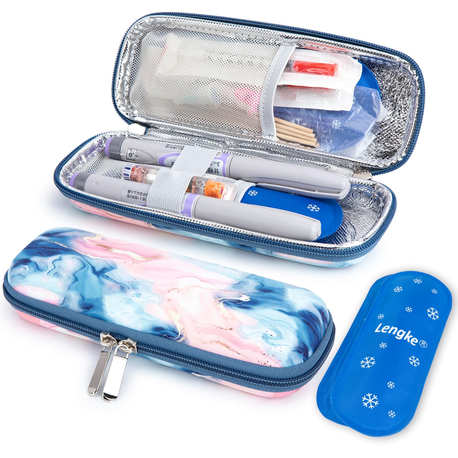 LengKe Insulin Cooler Travel Case - Small EVA Diabetes CoolerTravel Case with 2 TSA Approved Ice Packs, Waterproof Medicine Trav
