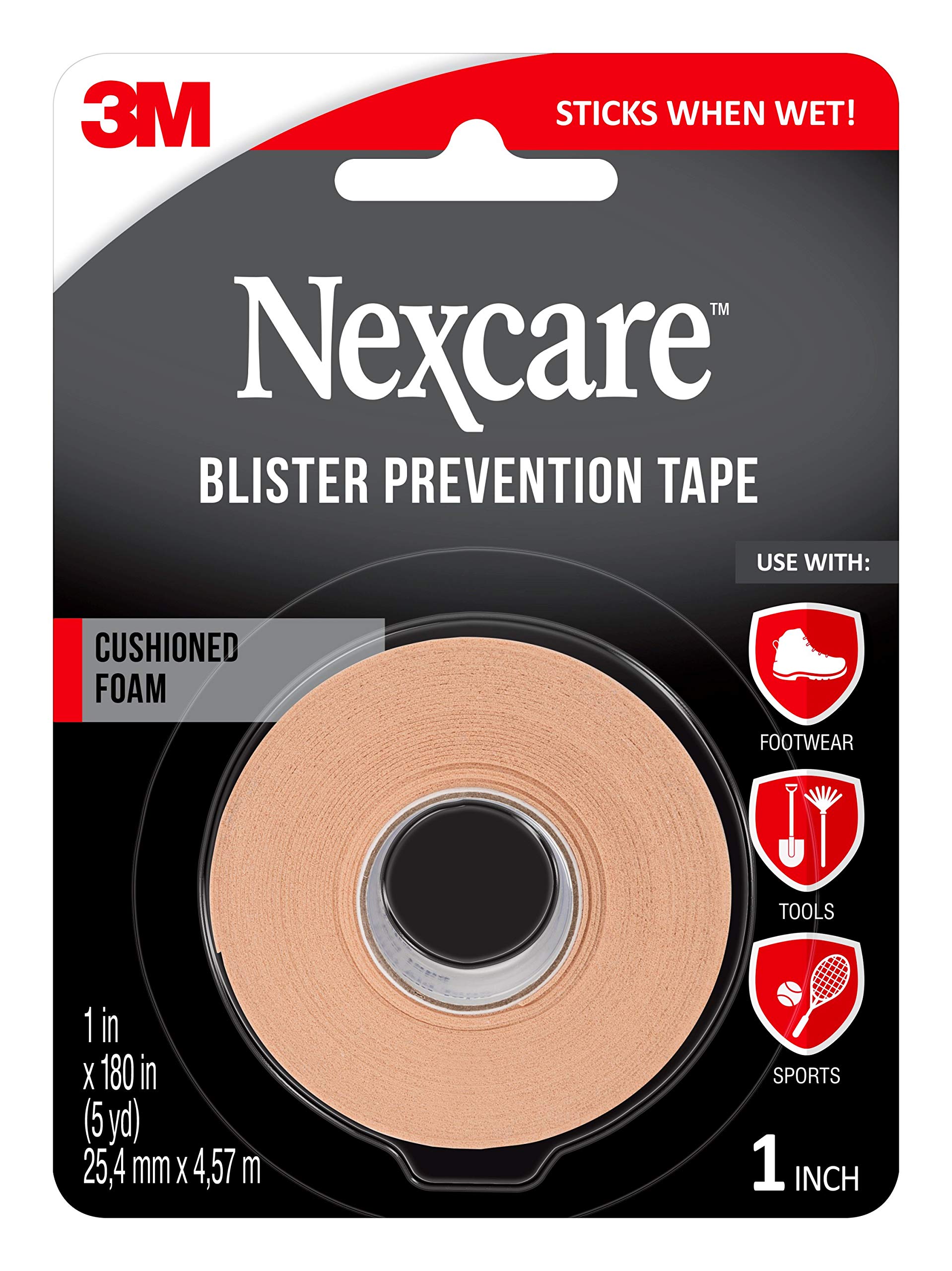 Nexcare Blister Prevention Tape, Waterproof Foam Medical Tape, Sticks Firmly to Skin to Help Prevent Blisters - 1 In x 5 Yds, 1 