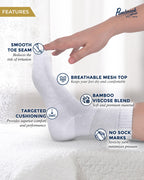 Pembrook Bamboo Viscose Diabetic Socks - 6 Pairs Ankle Socks for Women & Men, Swollen Feet & Neuropathy | Non-Binding