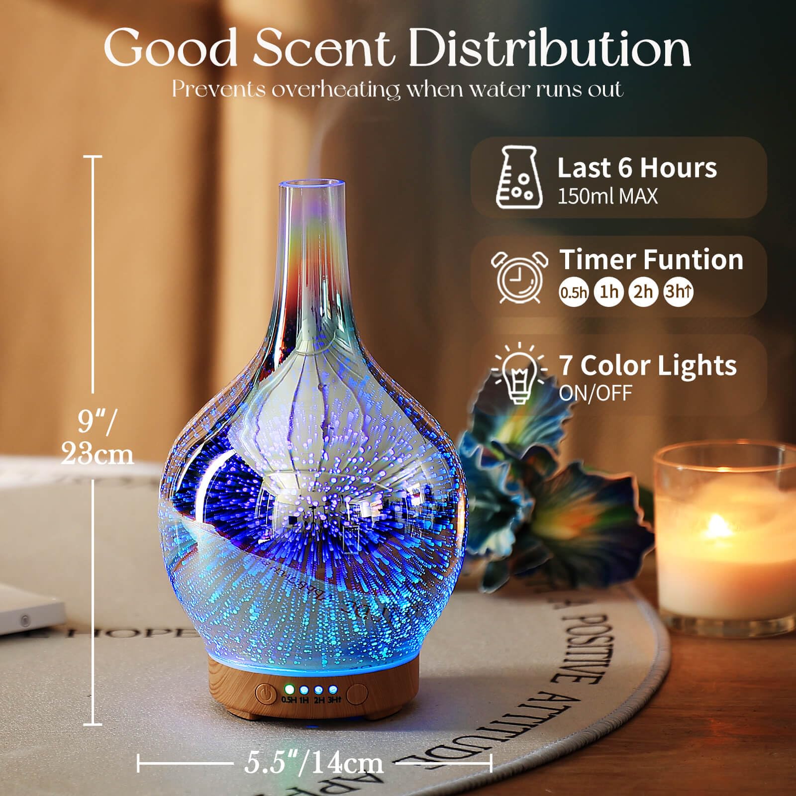 Porseme 3D Essential Oil Diffuser Cool Mist Humidifier Ultrasonic Aromatherapy Diffuser,150ml Last 6h,Auto Shut-Off,Air Refresh,
