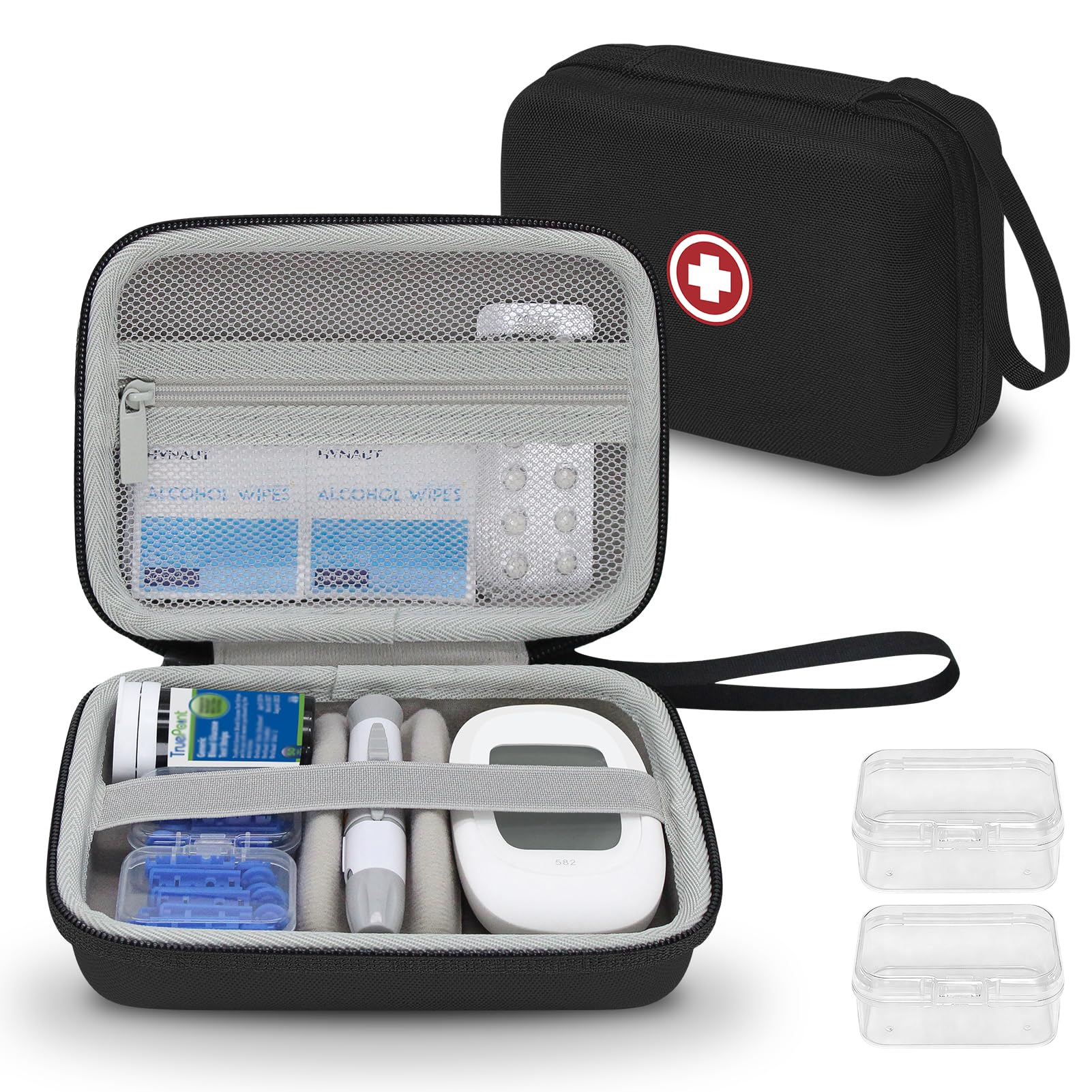 Diabetic Supplies Travel Case, Carrying Case Organizer for Diabetes Testing Kit, Blood Glucose Monitor Kit with Meter, Blood Sug