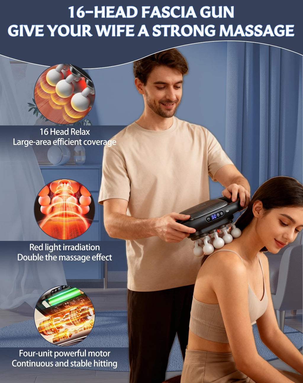 Husband 2.0 Knot Buster, 16 Ball Massager, 16 Head Massage Gun Deep Tissue in 5 Minutes, 3 Modes & 30 Intensities, Ultra-Quiet,