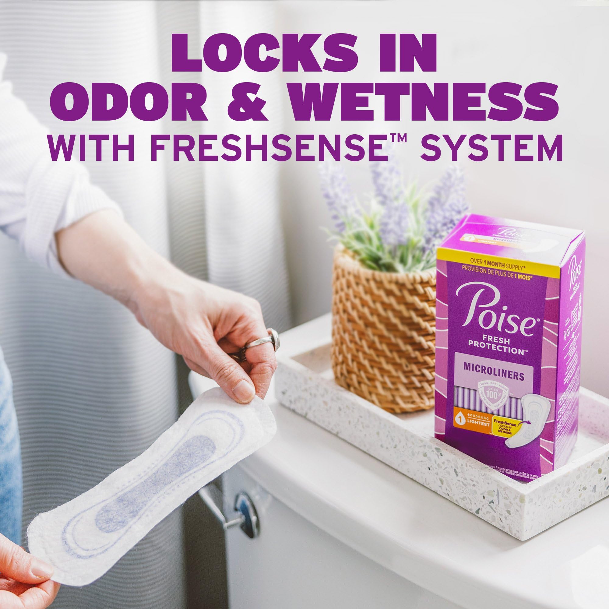 Poise Daily Microliners, Incontinence Panty Liners, 1 Drop Lightest Absorbency, Regular, 54 Count of Pantiliners
