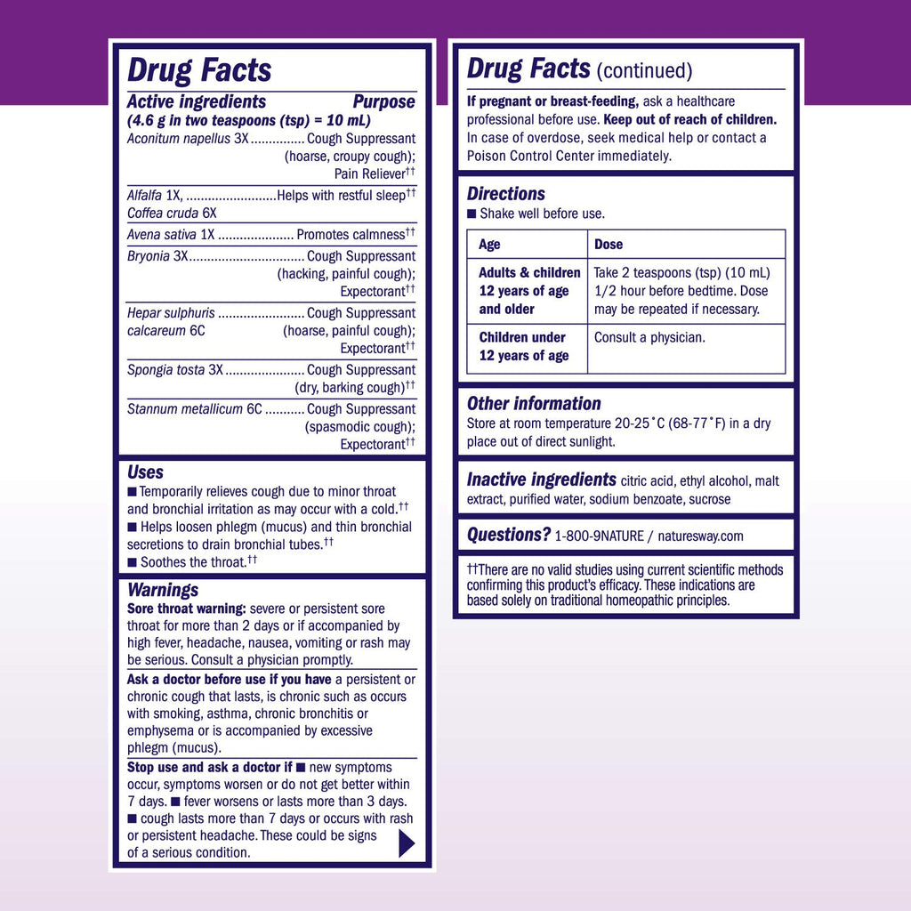 Natures Way Boericke & Tafel Nighttime Cough & Bronchial Syrup, Cough Suppressant, Promotes Restful Sleep, 4 Fl. Oz