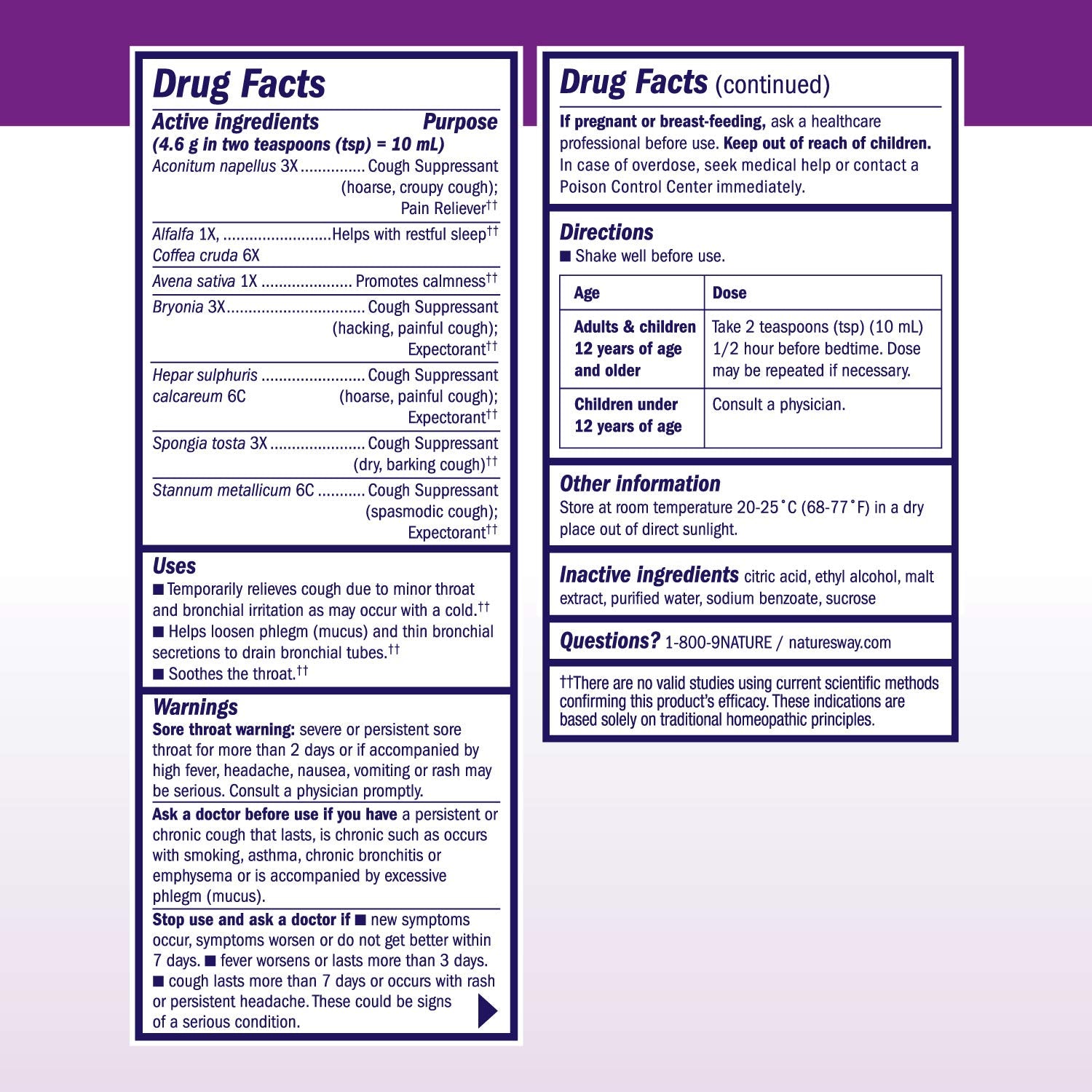 Natures Way Boericke & Tafel Nighttime Cough & Bronchial Syrup, Cough Suppressant, Promotes Restful Sleep, 4 Fl. Oz