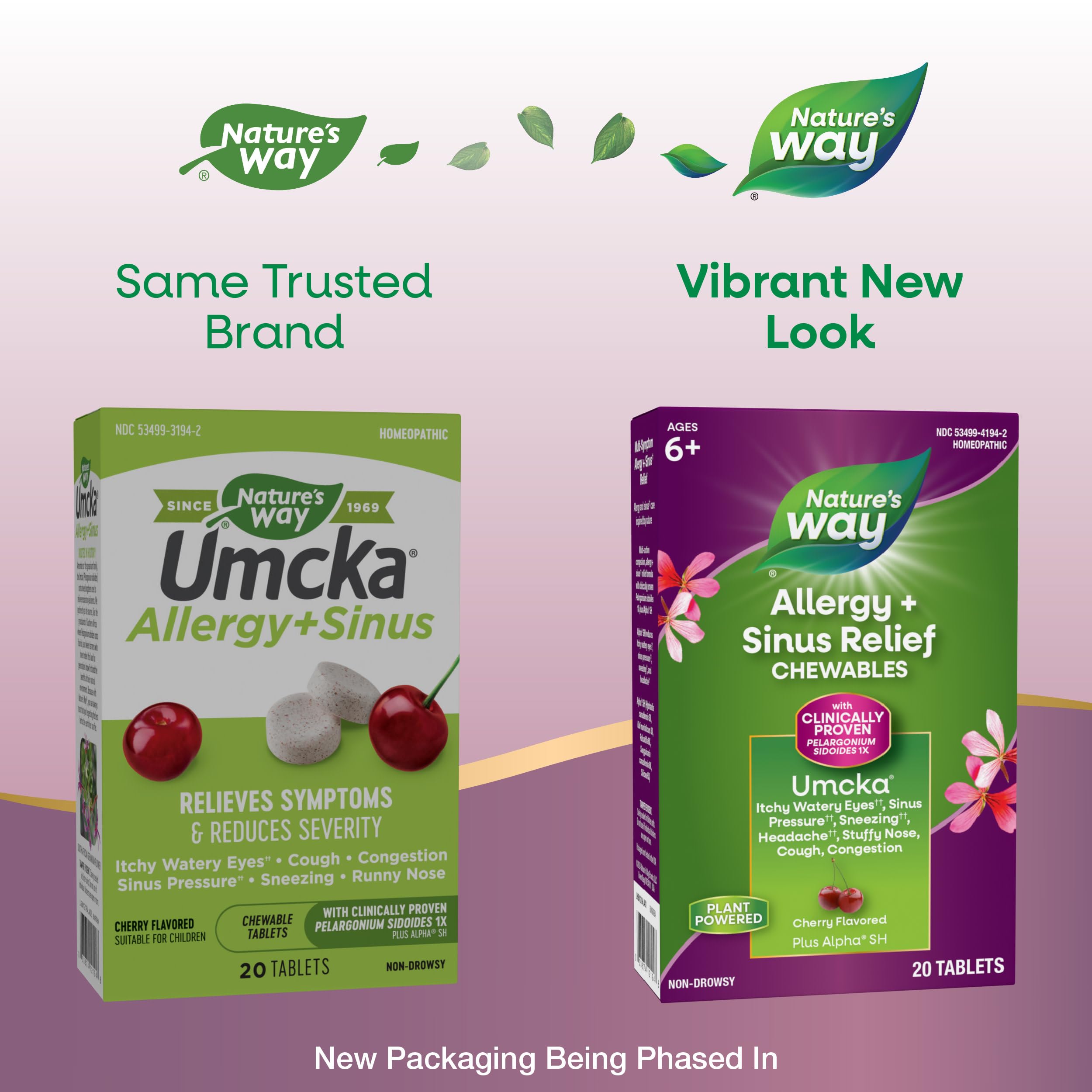 Natures Way Allergy+Sinus Relief Chewables, Umcka, Sneezing*, Runny Nose*, Headache*, Cough, Congestion, No Phenylephrine, Non-