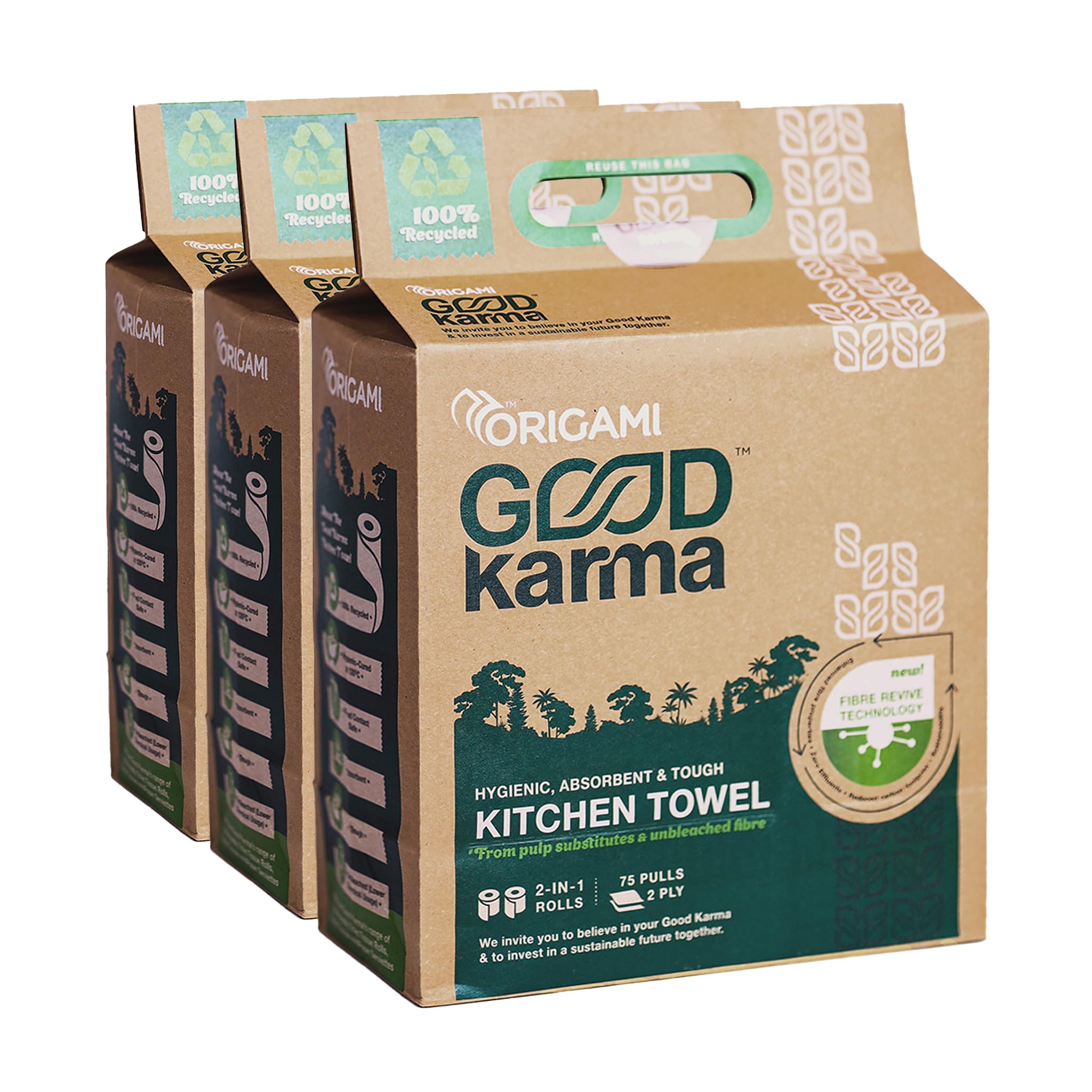 Origami Good Karma 2 Ply 2 In 1 Kitchen Tissue Paper Roll | Unbleached, Biodegradable & Super Absorbent For Spotless Cleaning | 