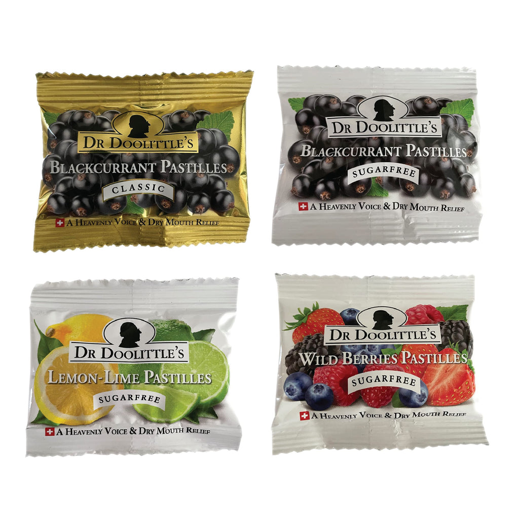 Dr. Doolittles Soft Fruit Pastilles Sugar Free and Classic Variety Pack for Voice and Throat, .33 Ounce Travel Size Bag, Approx