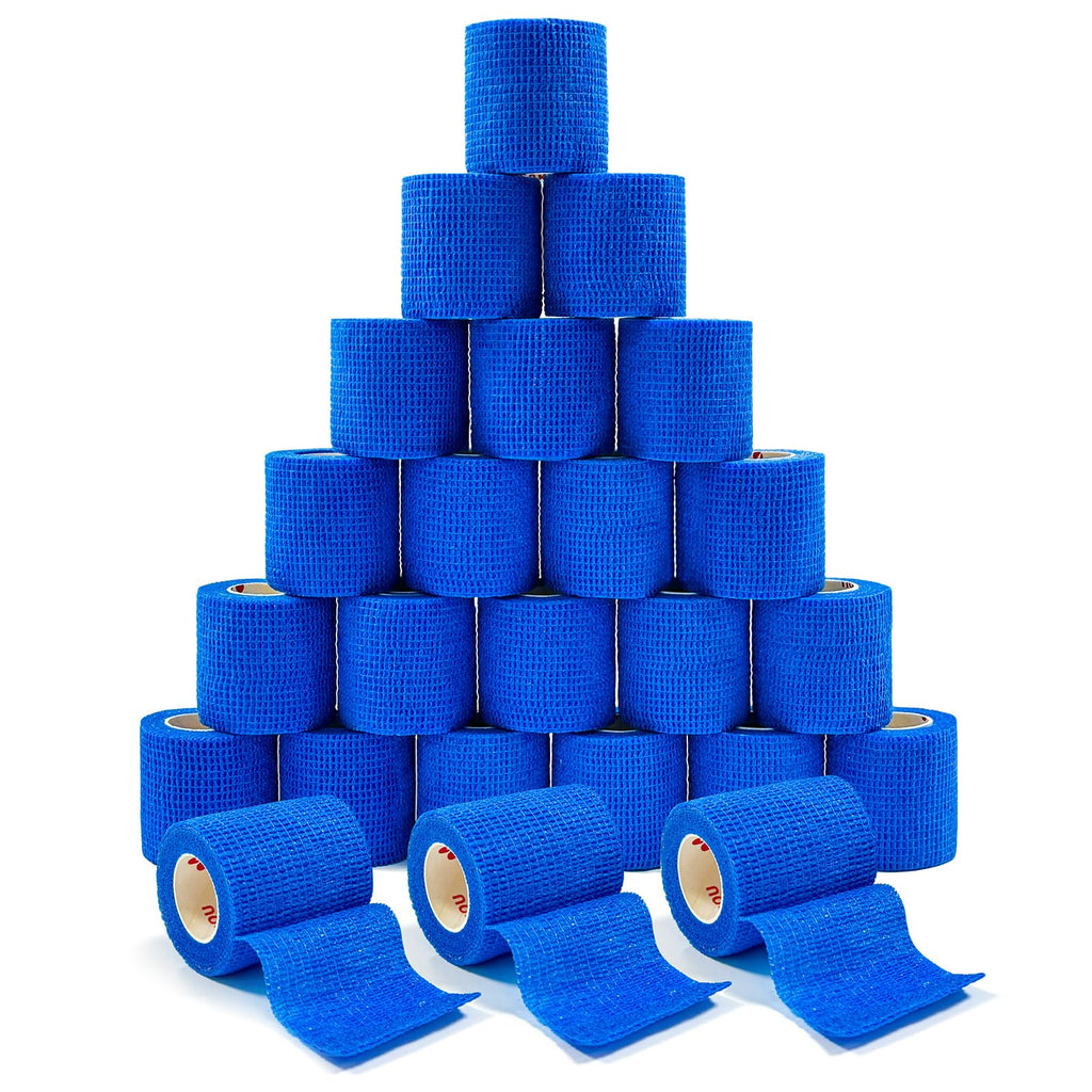 [24Pack 2 x5 Yards] Blue-Self Adhesive Bandages Pre Wrap, Athletic Elastic Cohesive Bandage for Sports, Injuries, Treatments, an