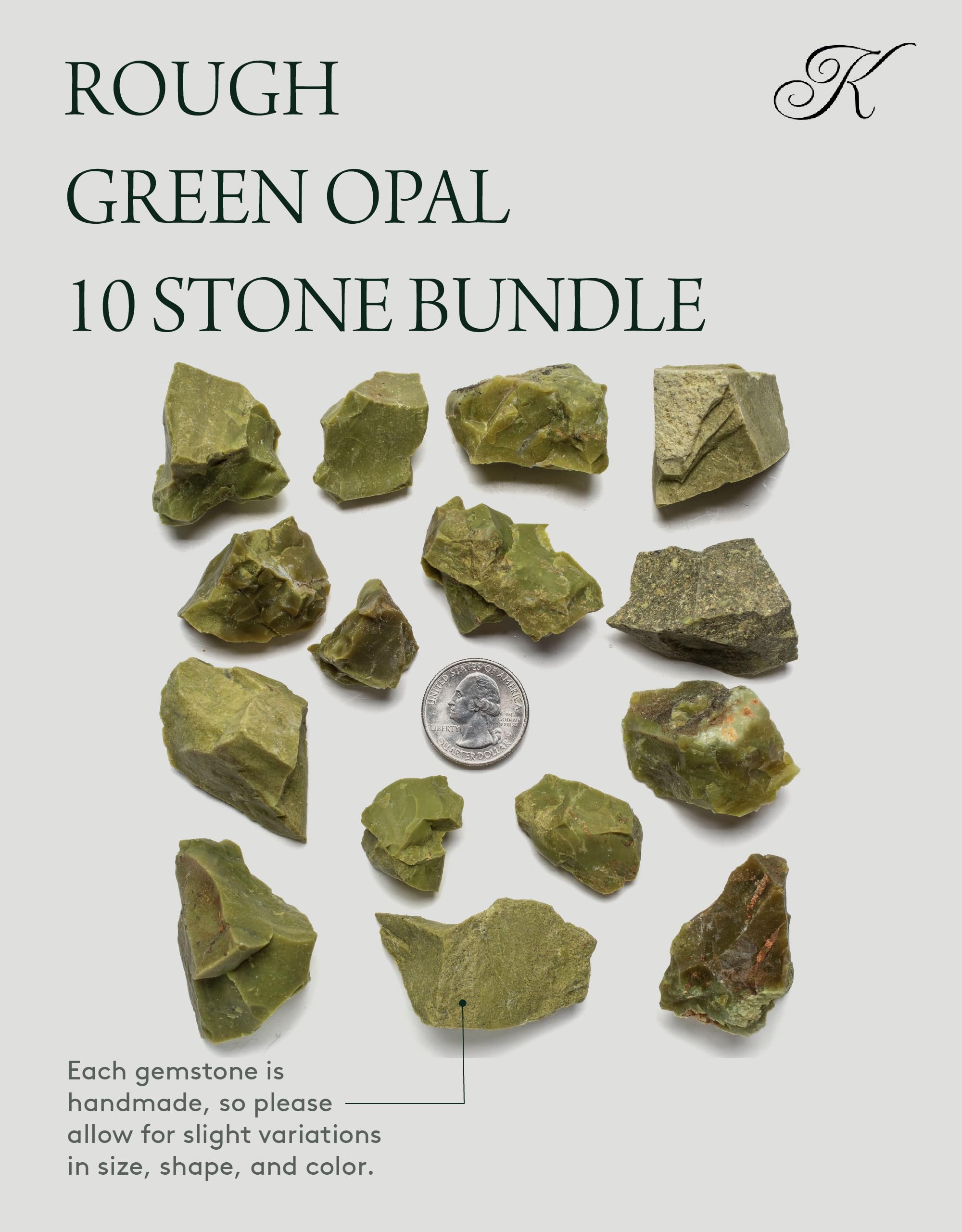 KALIFANO Rough Green Opal 10 Stone Bulk Bundle with Healing & Calming Effects - AAA Grade High Energy Raw Opalo Verde - Reiki Cr