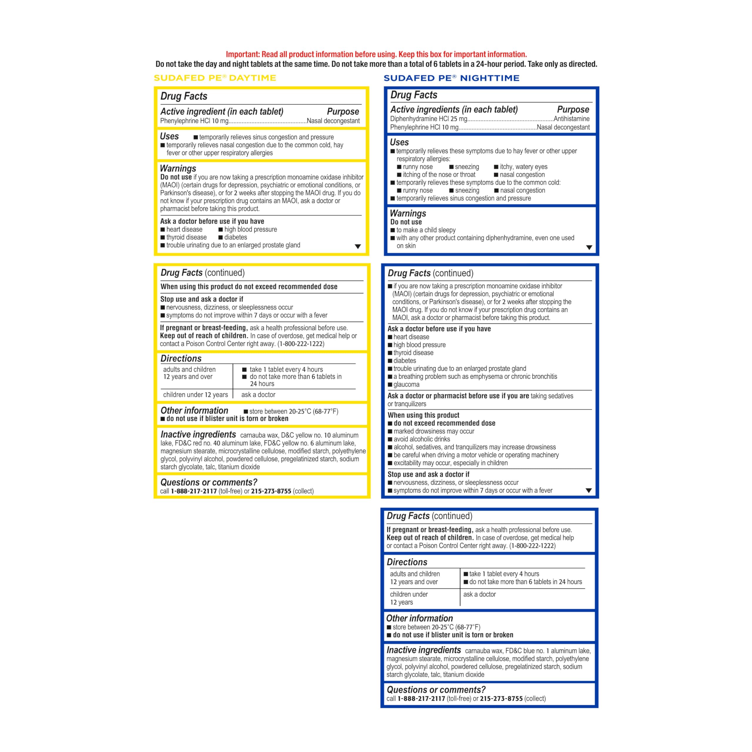 Sudafed PE Sinus Congestion Day + Night Maximum Strength Decongestant & Antihistamine Tablets with Phenylephrine HCl & Diphenhyd