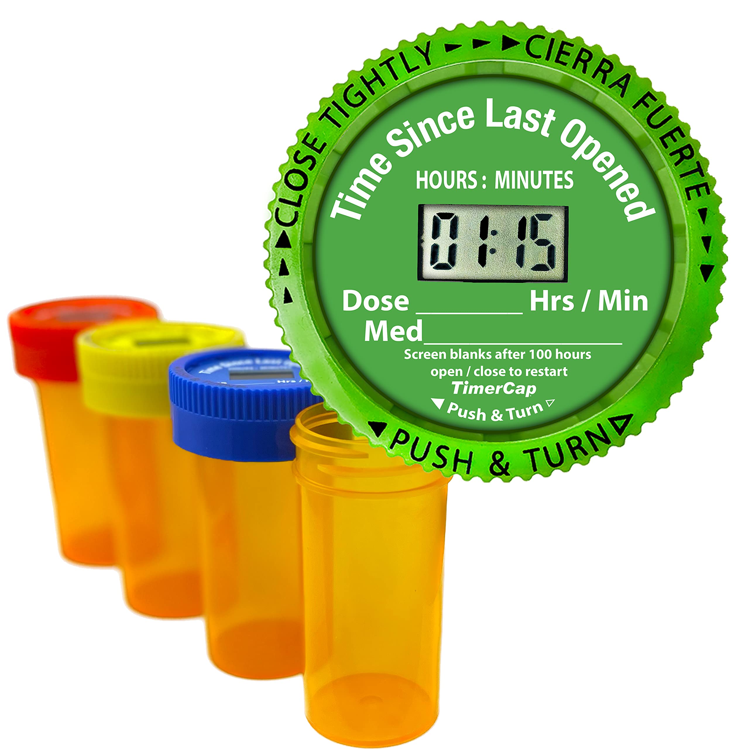 TimerCap Automatically Displays Time Since Last Opened - Built-in Stopwatch Smart Pill Bottle Cap Medication Reminder Case ( Qty