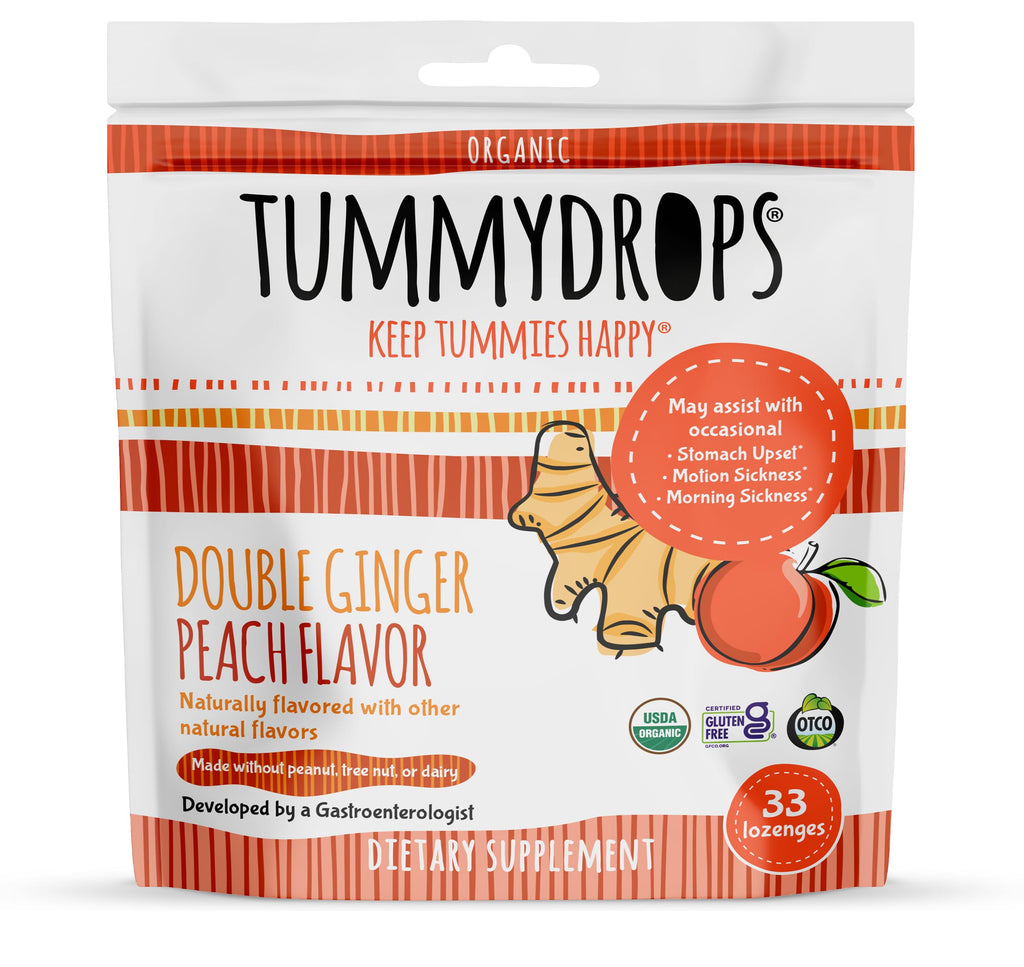 Tummydrops USDA Organic Double Ginger Peach, 33 lozenges