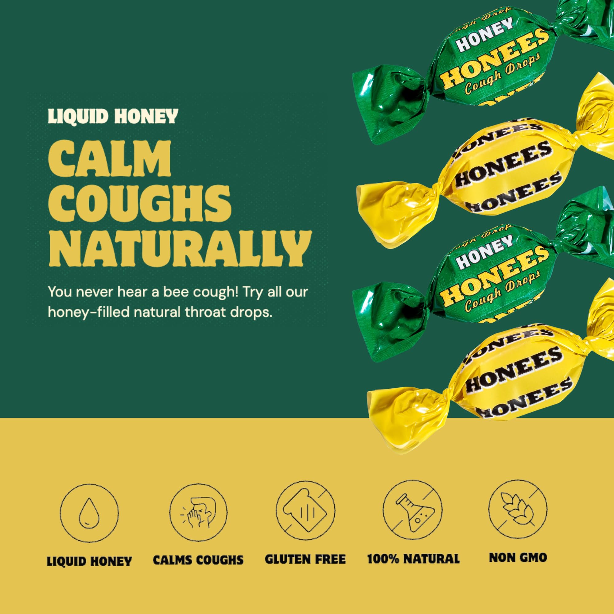 Honees Honey Filled Drops, Variety Pack (Honey and Honey Lemon)-Natural Sore Throat Relief - Throat Lozenges, Nothing Artificial