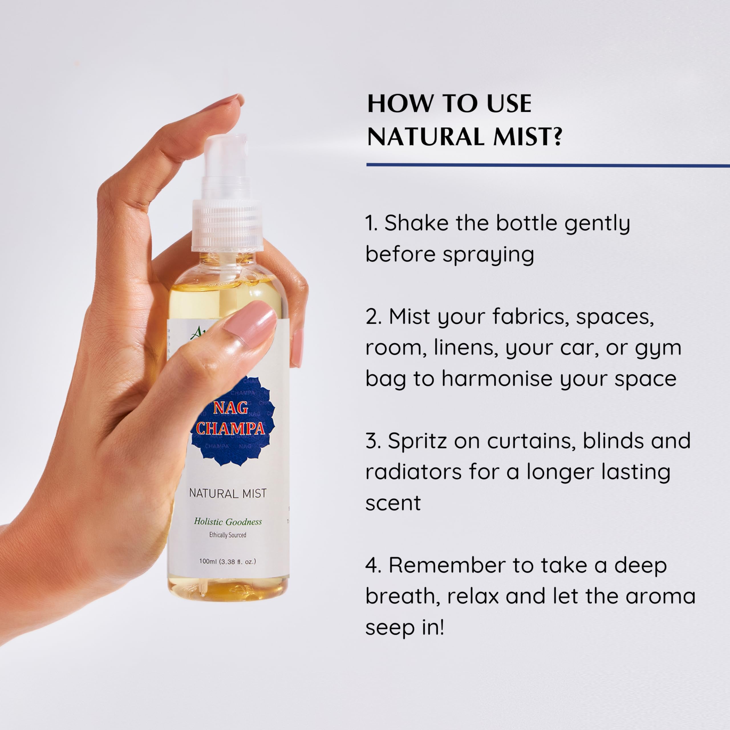 Nag Champa Natural Mist Spray by Aromafume | 100 ml / 3.3oz | Made with Sandalwood, Jasmine, Ylang Ylang & Champa flower extract