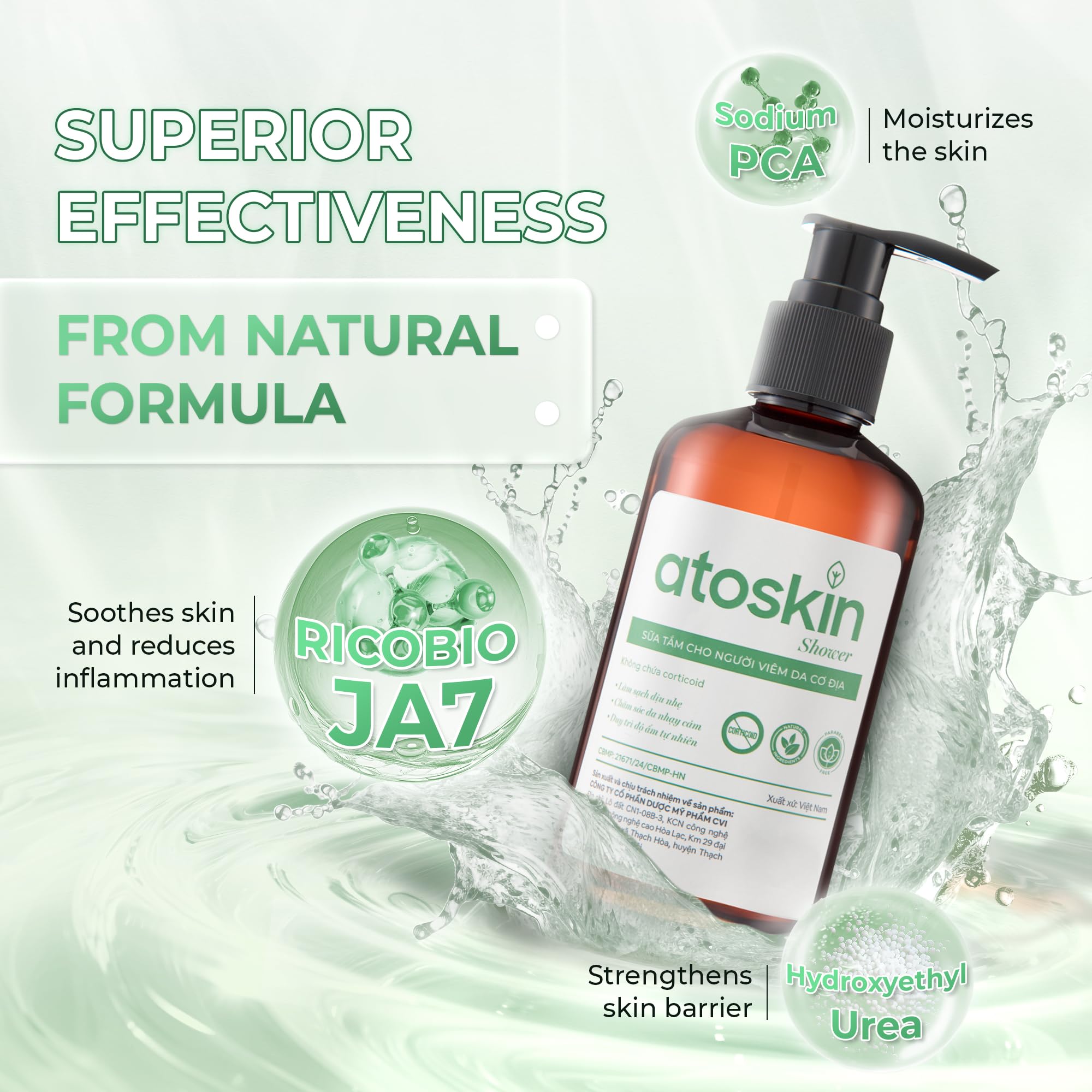 Atoskin Shower & Serum - for Eczema, Psoriasis, Dry, Itchy Skin - with RicoBio JA7 is a Natural Herbal Extract.