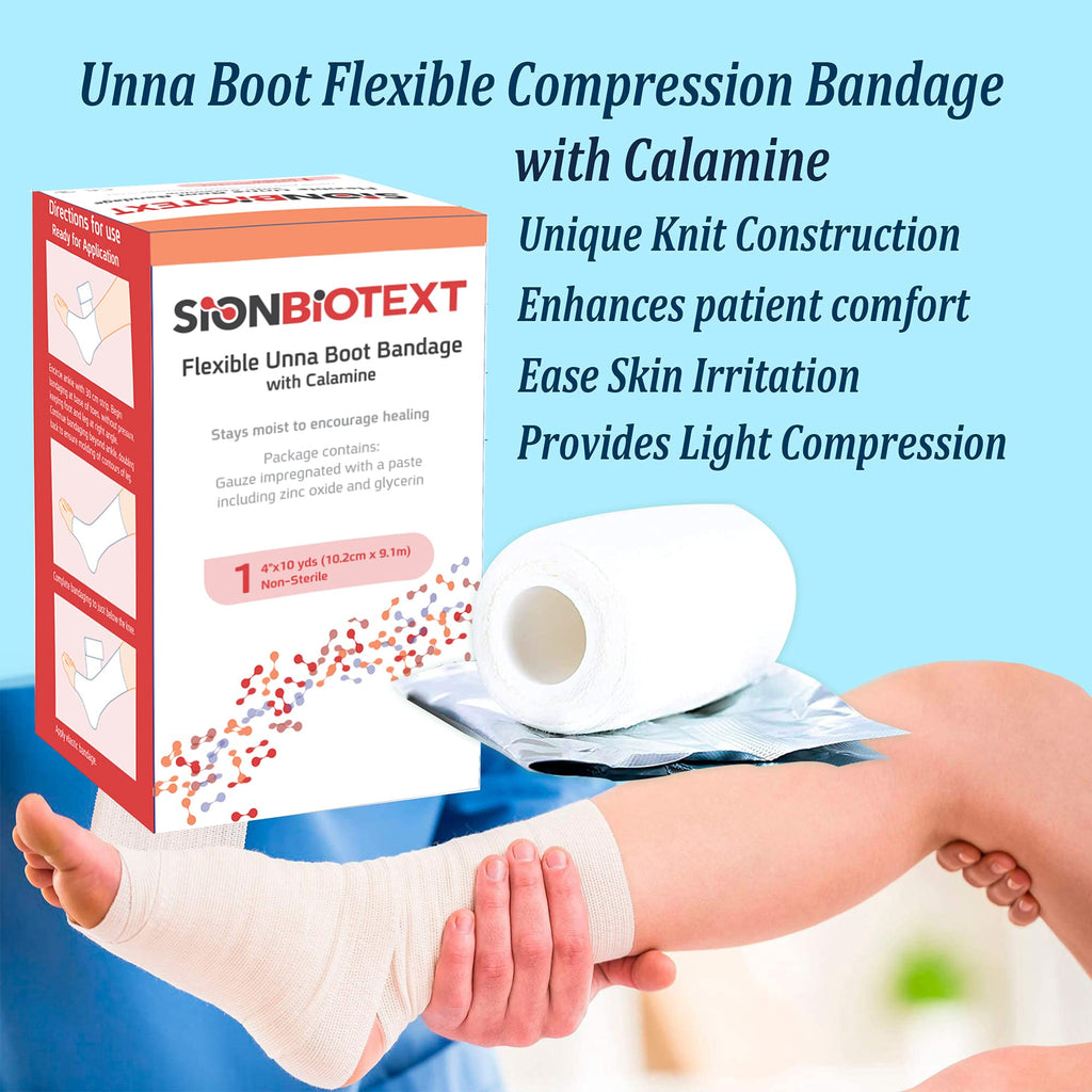 Sion Biotext Flexible Unna Boot Fabric Bandages with Zinc and Calamine, First Aid Kit Emergency Supplies, Ankle Brace Compressio