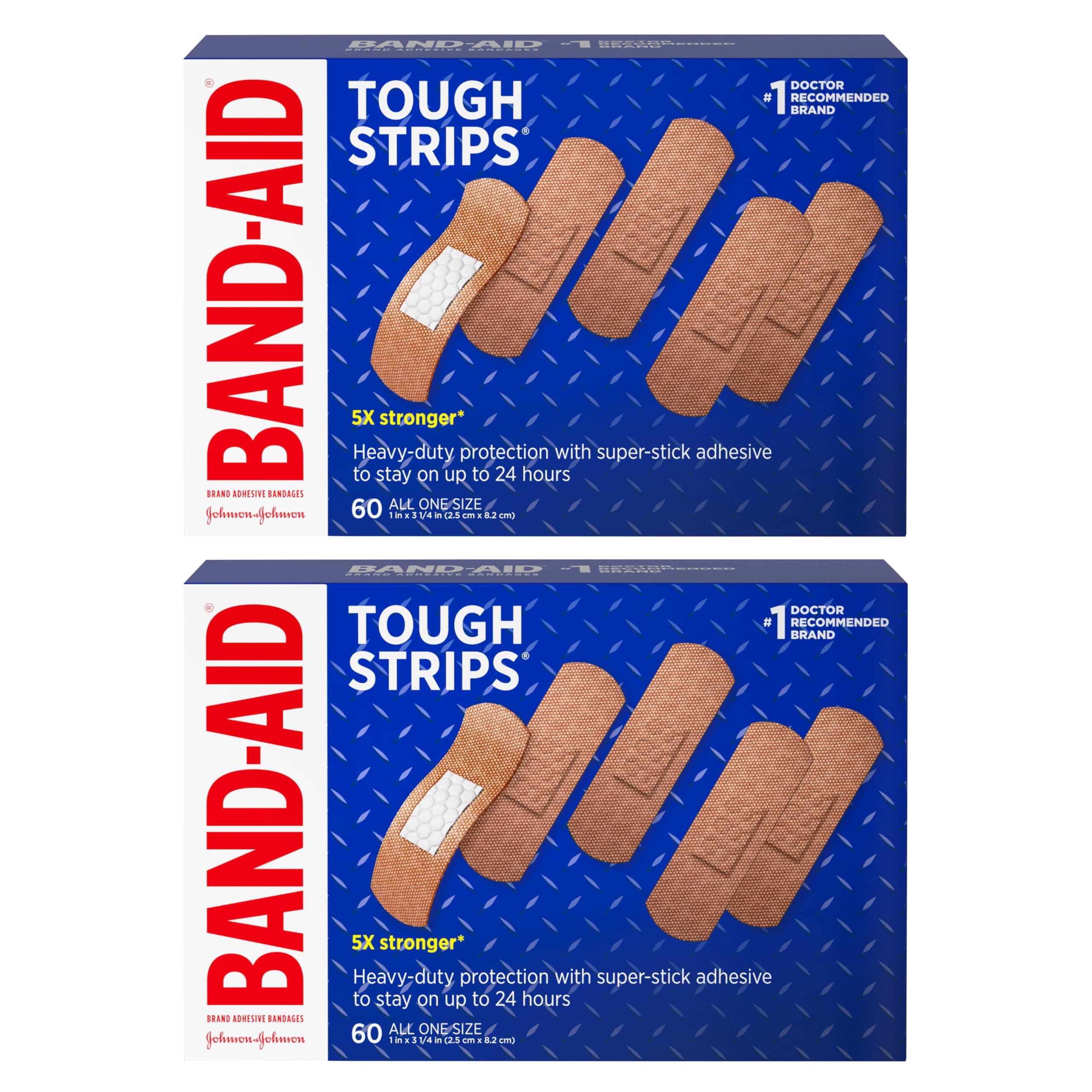 Band-Aid Brand Tough Strips Adhesive Bandages for Wound Care, Durable Protection for Minor Cuts and Scrapes, All One Size, 2 Pac