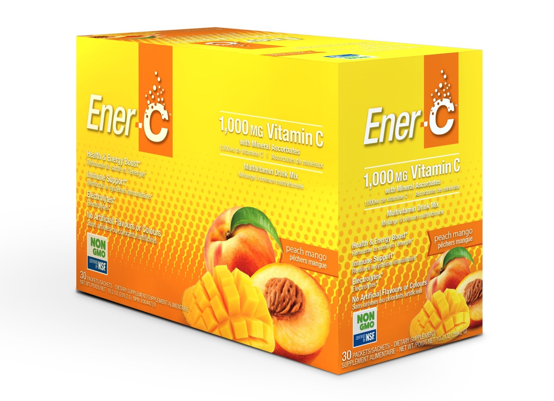 Ener-C Peach Mango Multivitamin Drink Mix Powder Vitamin C 1000mg & Electrolytes with Real Fruit Juice Natural Energy & Immune S