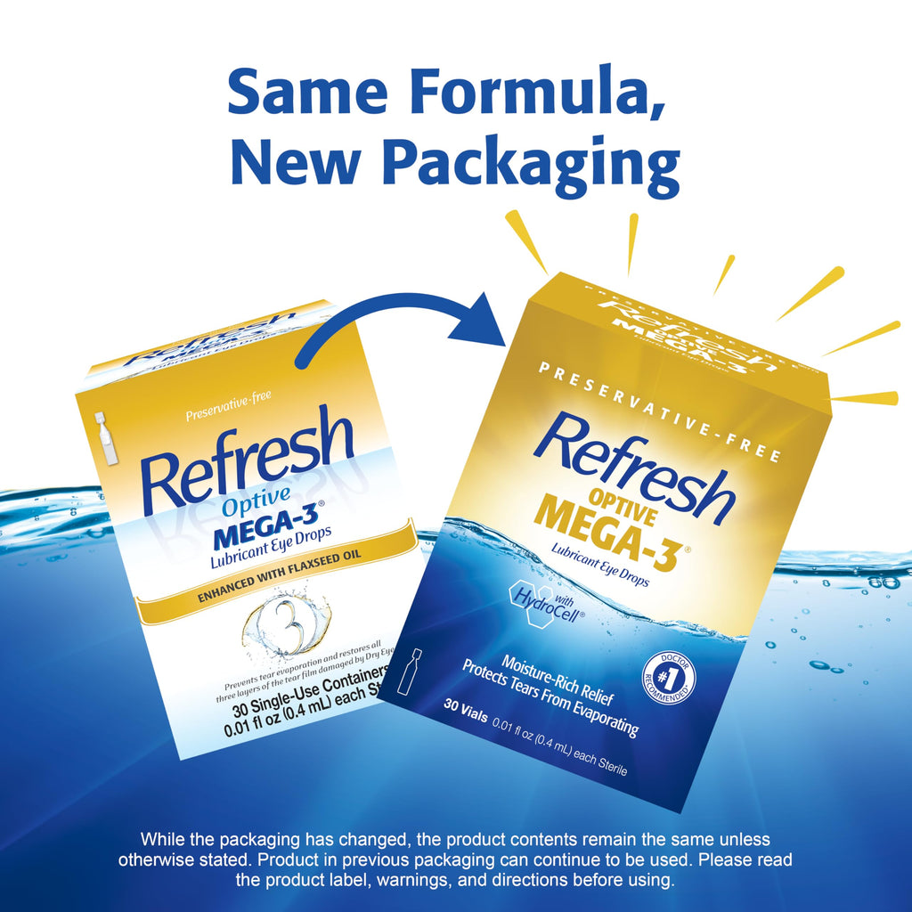 Refresh Optive MEGA-3 Lubricant Eye Drops Preservative-Free Artificial Tears, 0.01 fl oz (0.4 mL), 30 Single-Use Containers