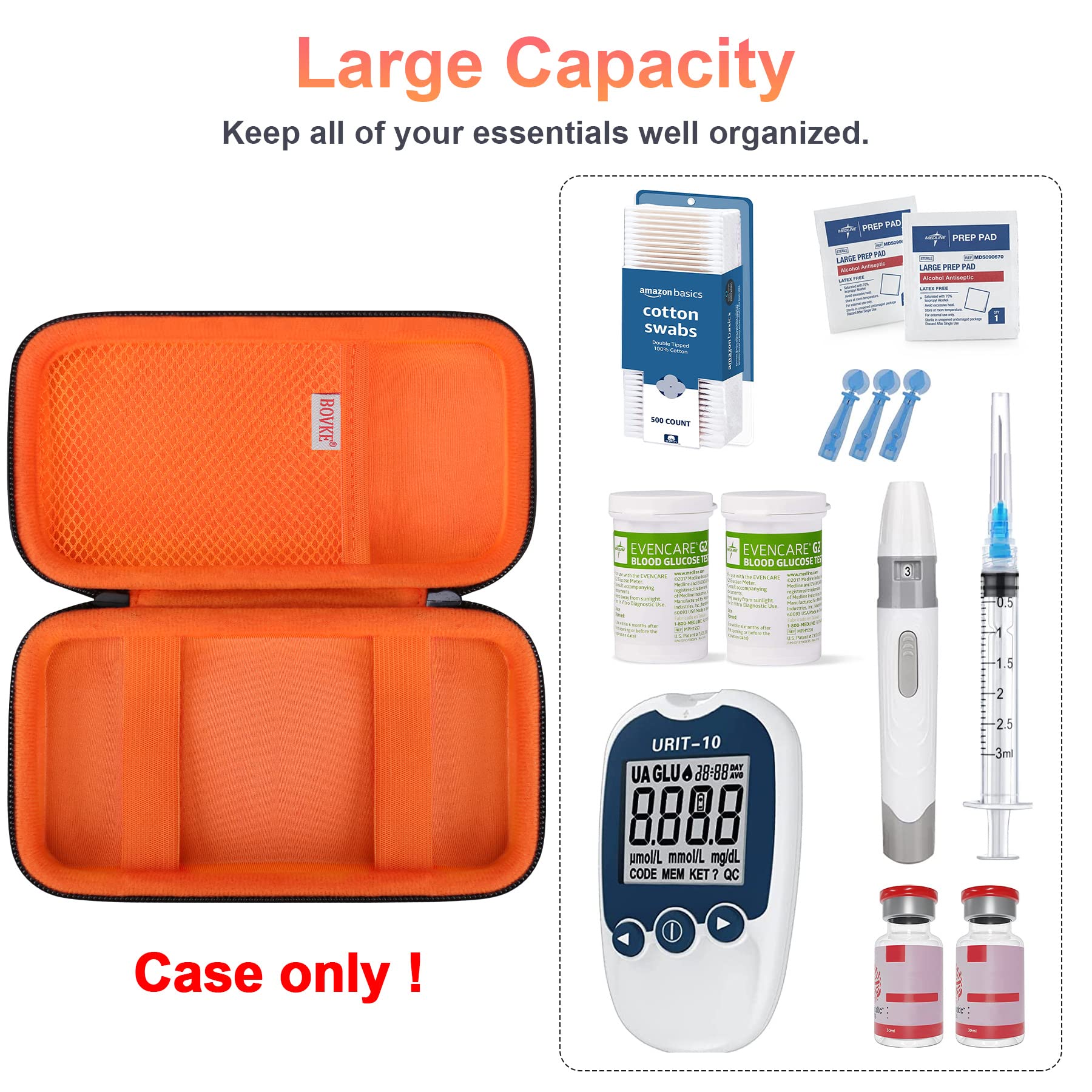 BOVKE Diabetic Supplies Travel Case, Storage Carrying Bag for Diabetes Testing Kit, Blood Glucose Monitor Meters, Test Strips, M