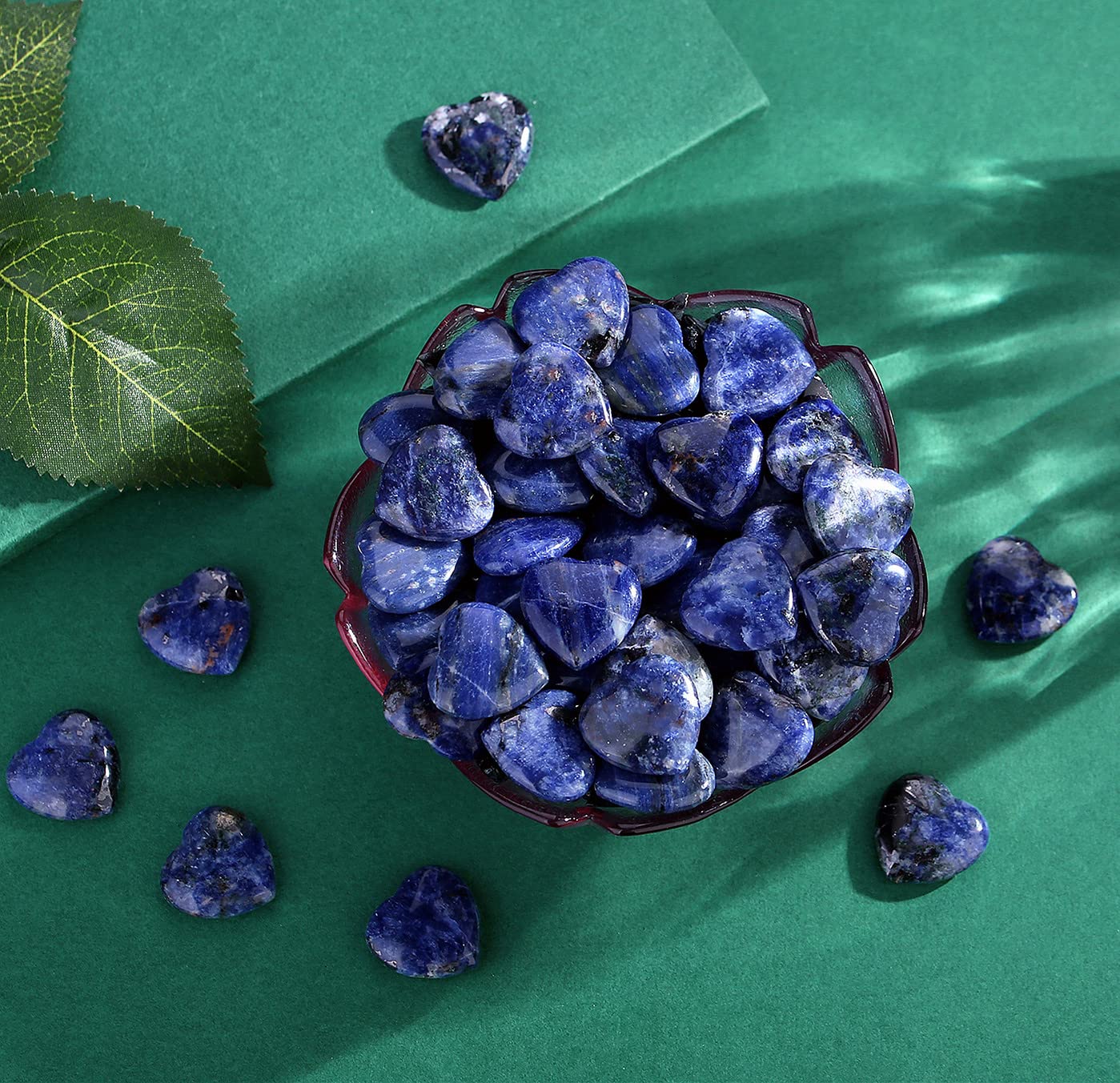 QINJIEJIE 20 PCS Sodalite Heart Crystals Natural Healing Crystal Polished Pocket Stones Mini Cute Palm Love Gemstones Set Bulk W