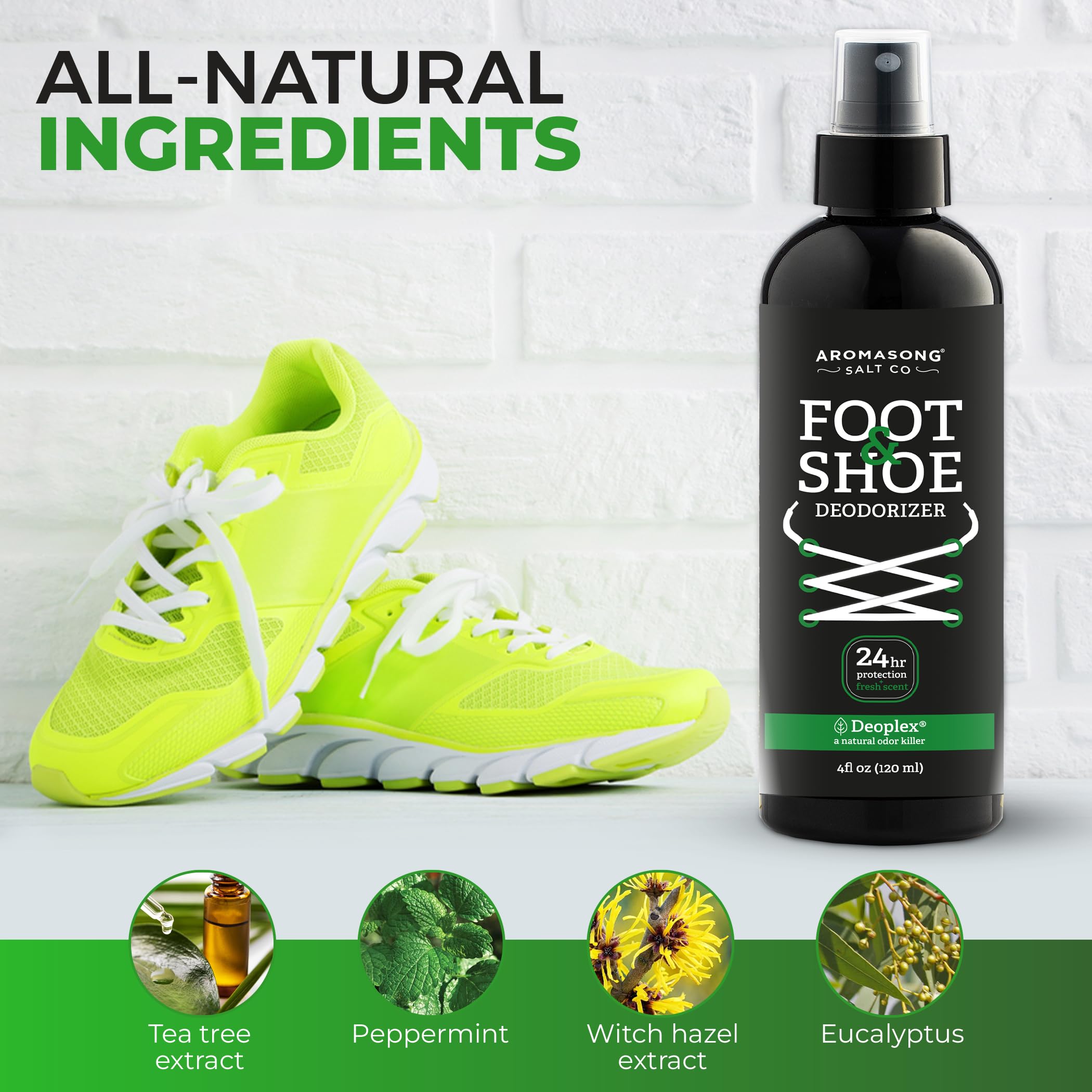 Aromasong Natural Shoe Deodorizer and Foot Spray - 24-Hour Freshness Foot Odor Eliminator for Feet - Extra Strength Fresher for
