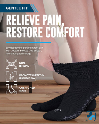 Doctor's Select Diabetic Socks for Men & Women - 4 Pair, Black & White, Non-Slip, Medium Size (Men's 5-9, Women's 6-10)