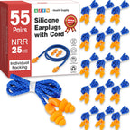AZEN 55 Pairs Silicone Ear Plugs, Reusable Earplugs for Noise Reduction, 25dB NRR Corded Ear Plugs for Sleeping Noise Cancelling