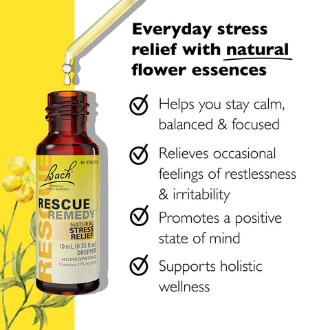Bach RESCUE REMEDY Dropper 10mL, Natural Stress Relief, Homeopathic Flower Essence, Vegan, Gluten & Sugar-Free, Non-Habit Formin