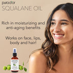 PURA DOR 3.38 Oz Squalane Oil - Non-GMO 100% Pure & Natural - Moisturizer For Face, Hair And Body - Vegan, Cruelty-Free with An