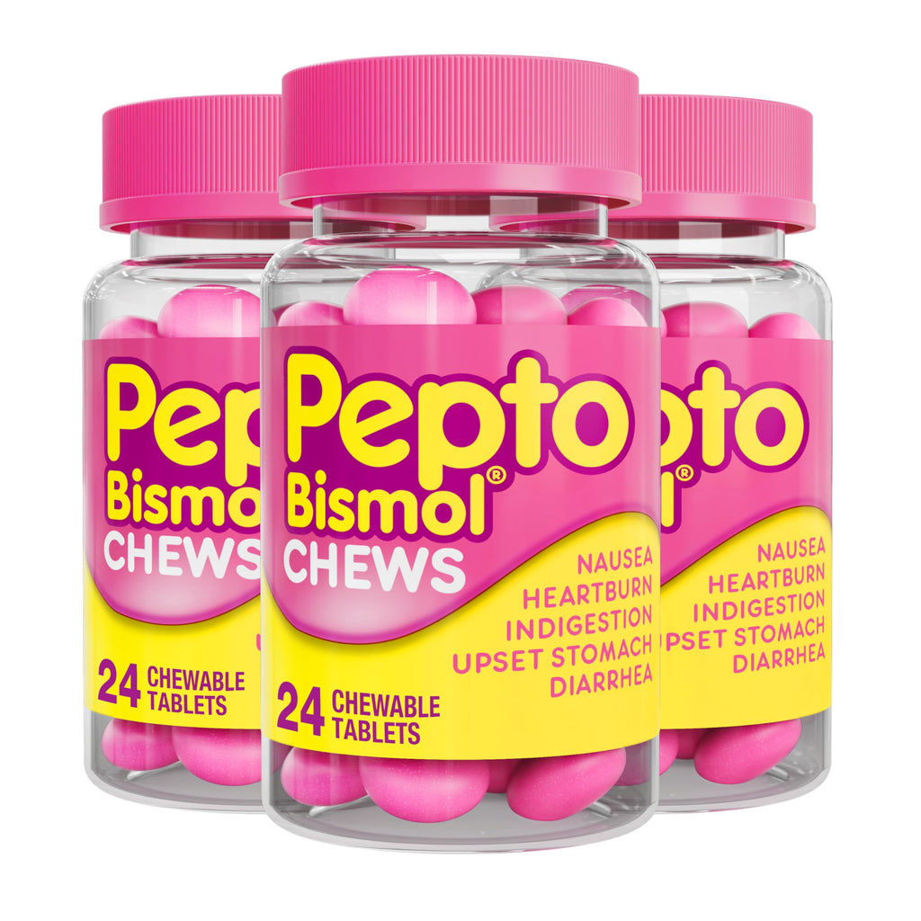 Pepto Bismol Chews, Fast and Effective Digestive Relief from Nausea, Heartburn, Indigestion, Upset Stomach, Diarrhea, 72 Total (