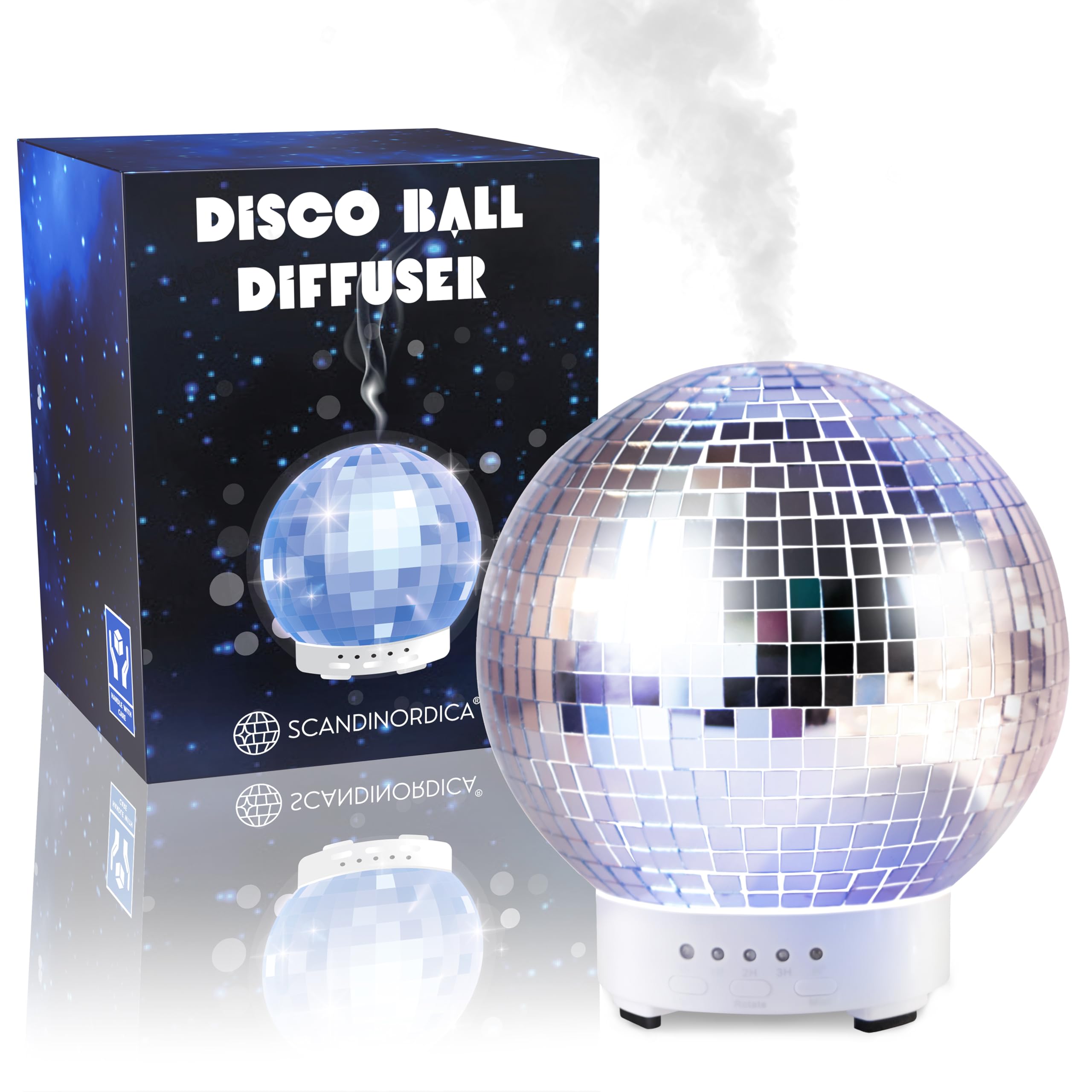 SCANDINORDICA Disco Ball Diffuser - Original Rotating Disco Essential Oil Diffuser with Whisper Quiet Operation, 14 Color Night 