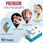 Hand Sanitizing Wipes Travel Size by Singular Wipes - Hand Sanitizer Wipes Individually Wrapped with Fresh Citrus Fragrance & Mo