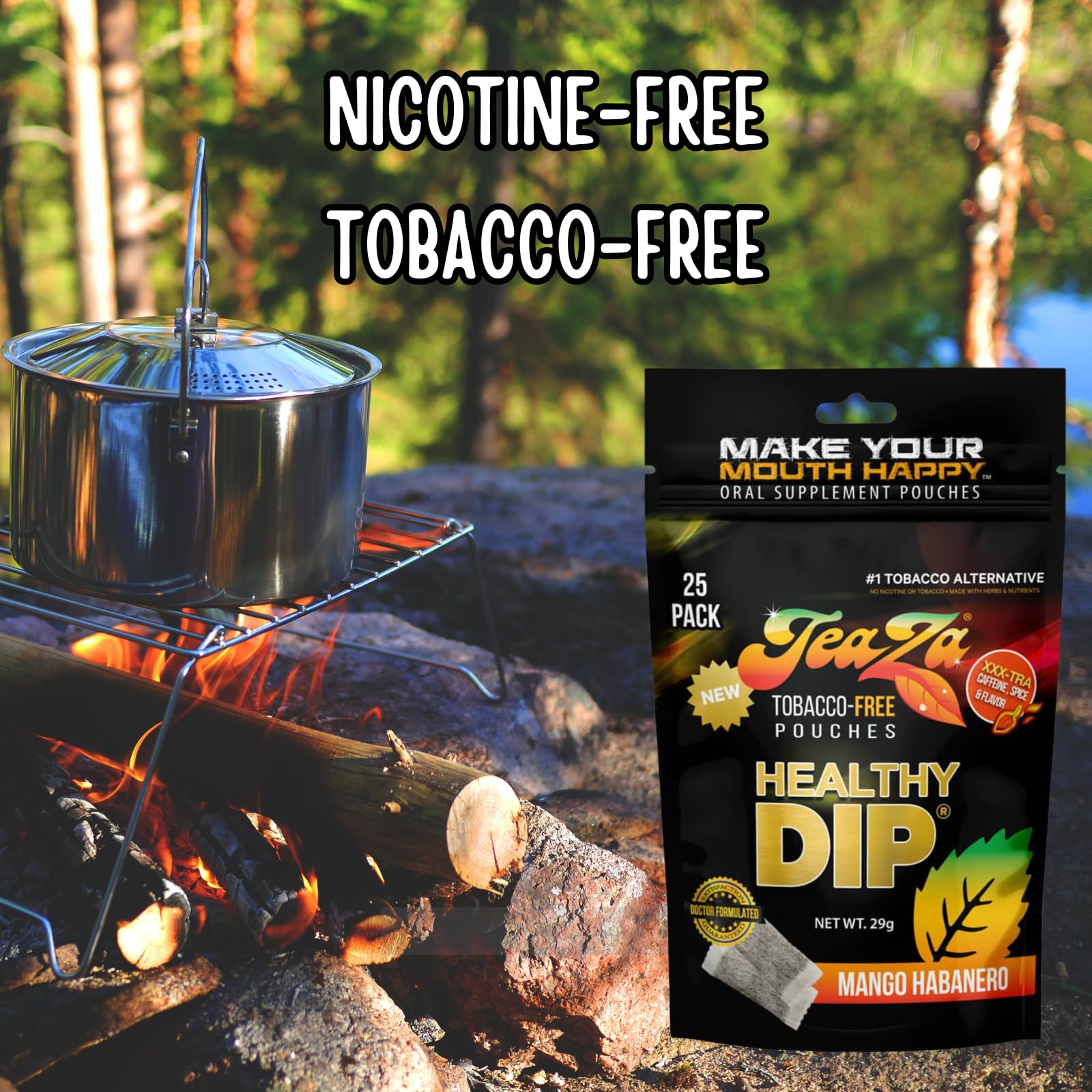 Teaza Energy Pouches Tobacco Alternative Nicotine Free Dip, Smokeless Alternative Snuff Healthy Dip, Mango Habanero (8 Pack) Tob