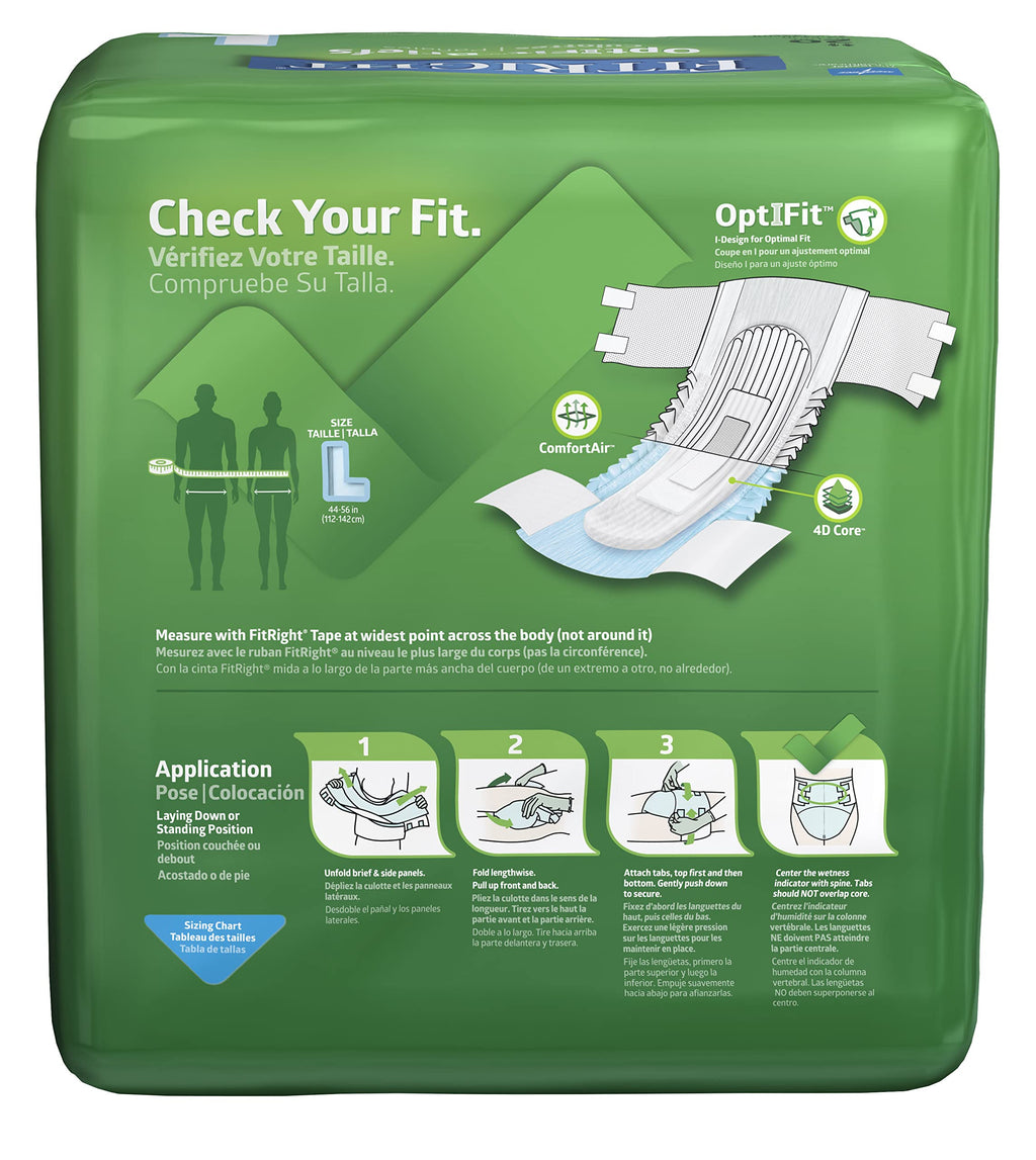 FitRight OptiFit Extra Adult Briefs, Incontinence Diapers with Tabs, Moderate Absorbency, Large, 44 to 56, 20 Count (Pack of 4)