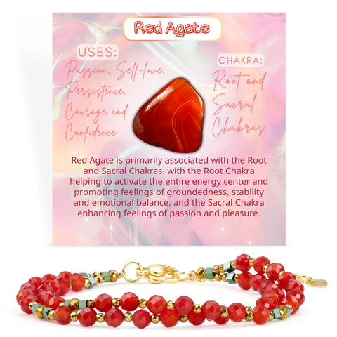 Farfume Red Agate - Spirit - Crystal Beaded Bracelets, Chakra 4mm Natural Stone Beads Bracelets, Gemstone Spiritual Jewelry Gift