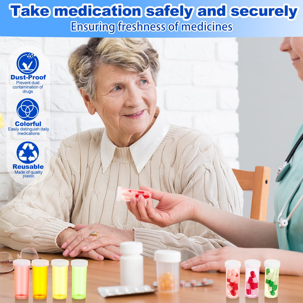 Honeydak 70 Pcs Empty Pill Bottles with Caps Weekly Plastic Prescription Bottles 7 Color Medicine Container with Lids for Pills