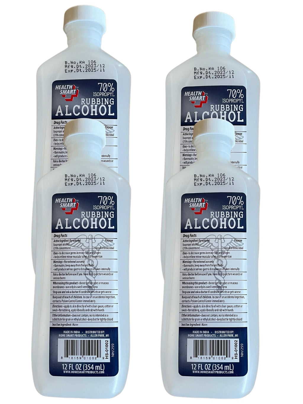 Generic Isopropyl Alcohol 70% Antiseptic and Cleaner (4 12oz Bottles), Clear