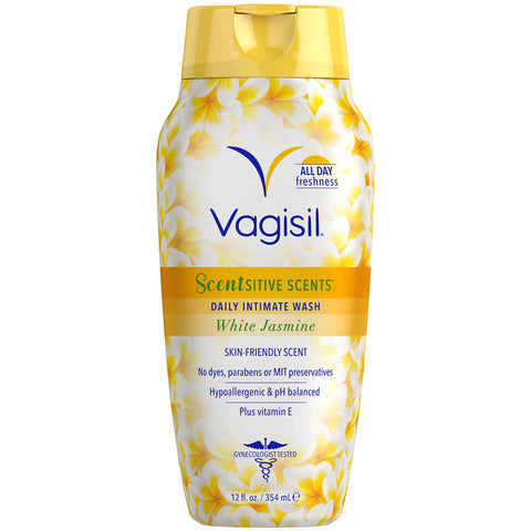 Vagisil Feminine Wash for Intimate Area Hygiene, Scentsitive Scents, pH Balanced and Gynecologist Tested, White Jasmine, 12 oz (